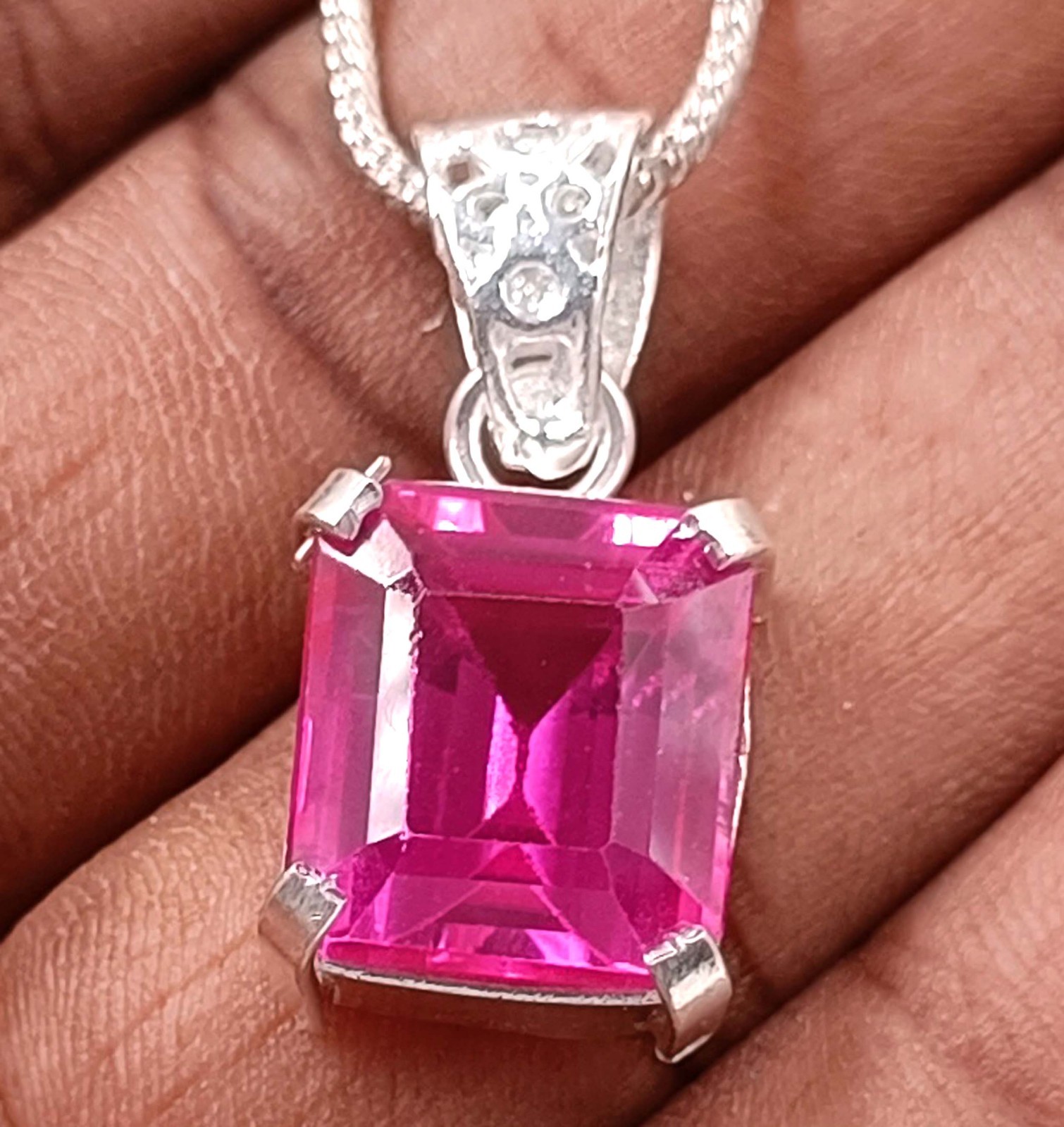 27.95Ct Natural Pink Ruby IGL Emerald Cut 925 Solid Silver Pendant Gemstone 5JSR