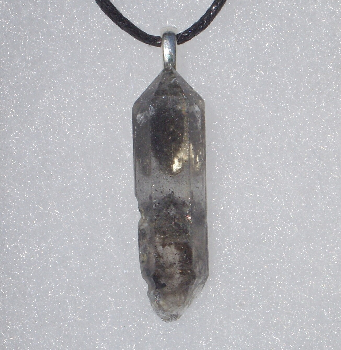 Tibetan Black Quartz Raw Crystal Double Terminated Point Stone Pendant Necklace