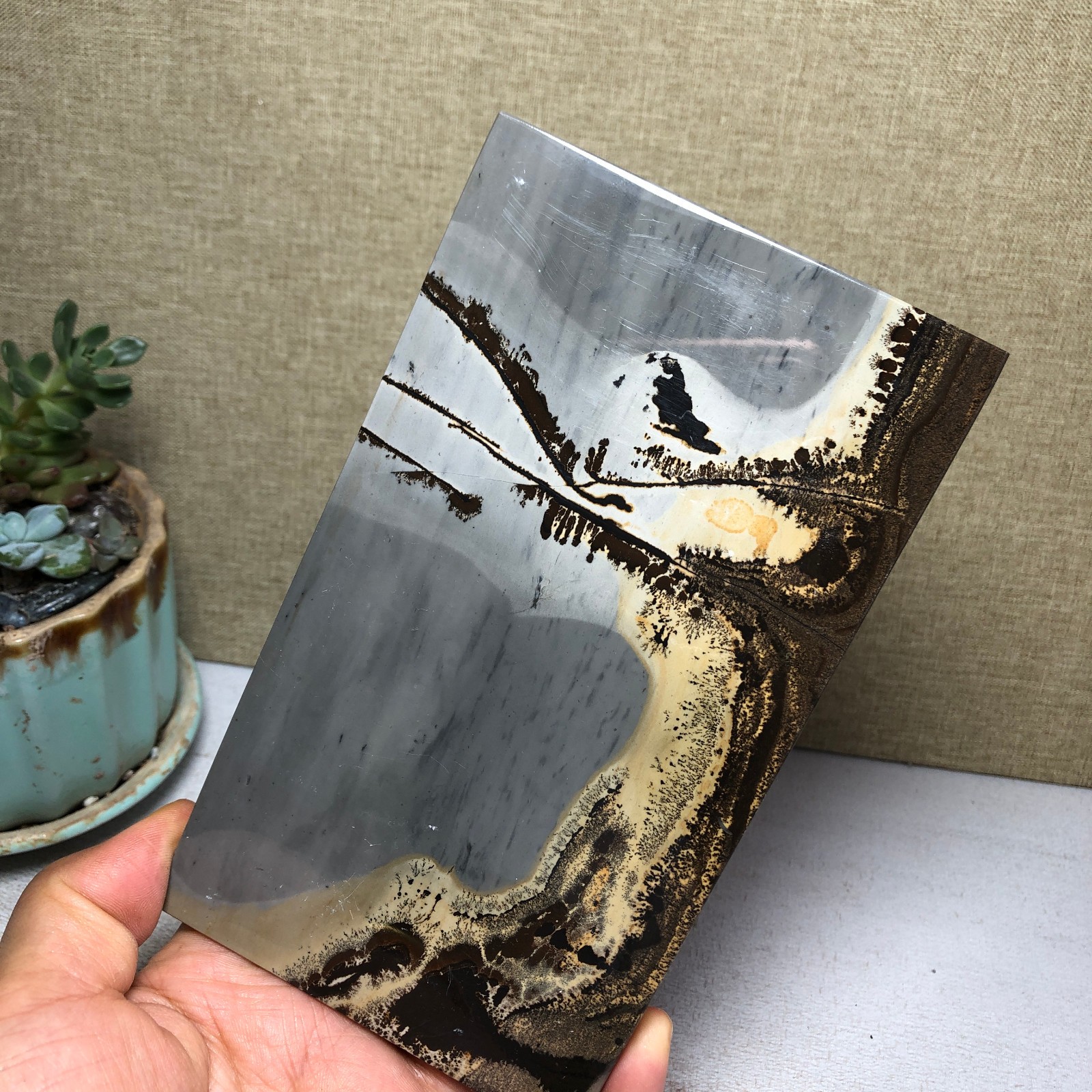 Natural Chinese painting stone crystal ornaments pictographic landscape A5053