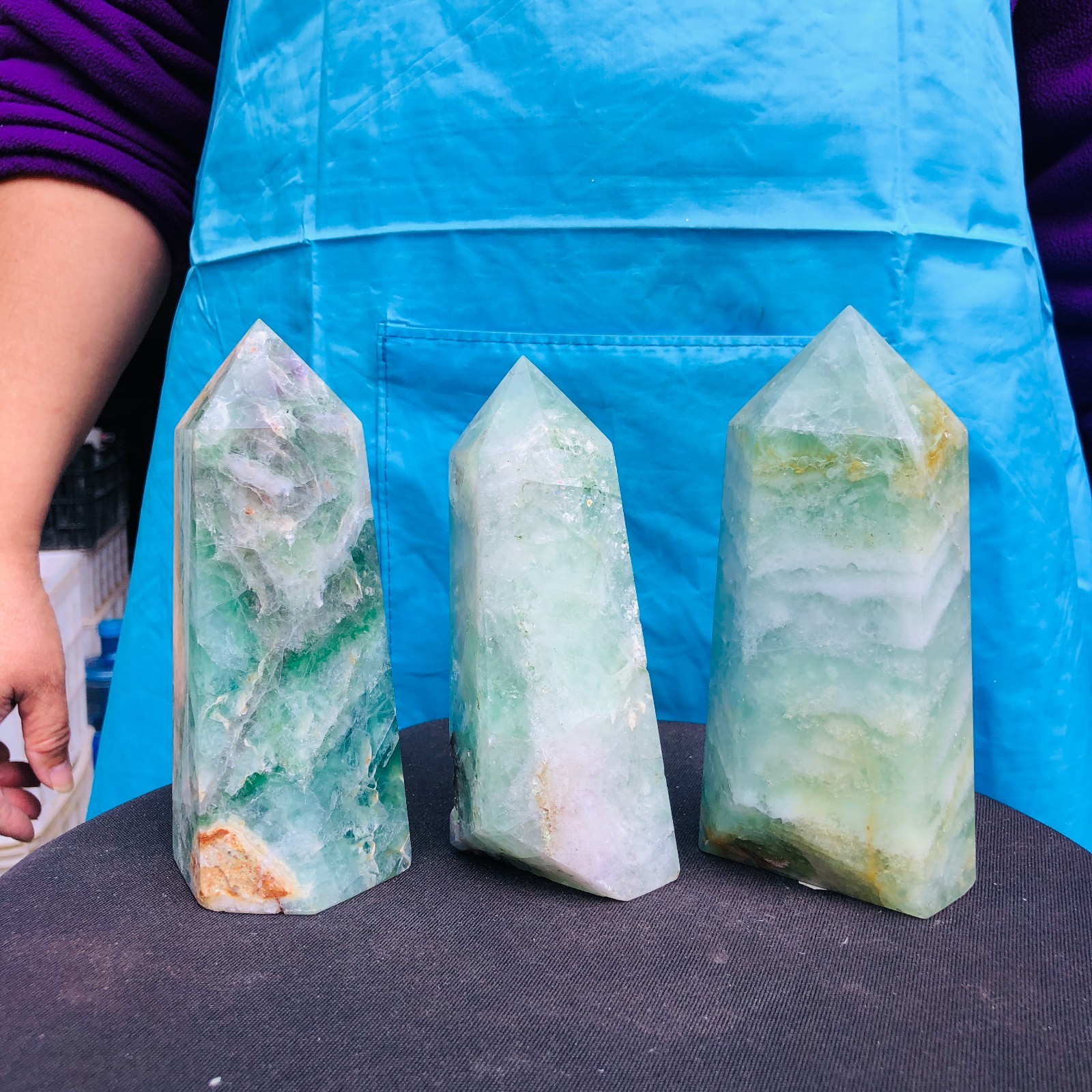 5.25LB 3Pcs Natural Colourful Fluorite Obelisk Quartz Crystal Tower Healing