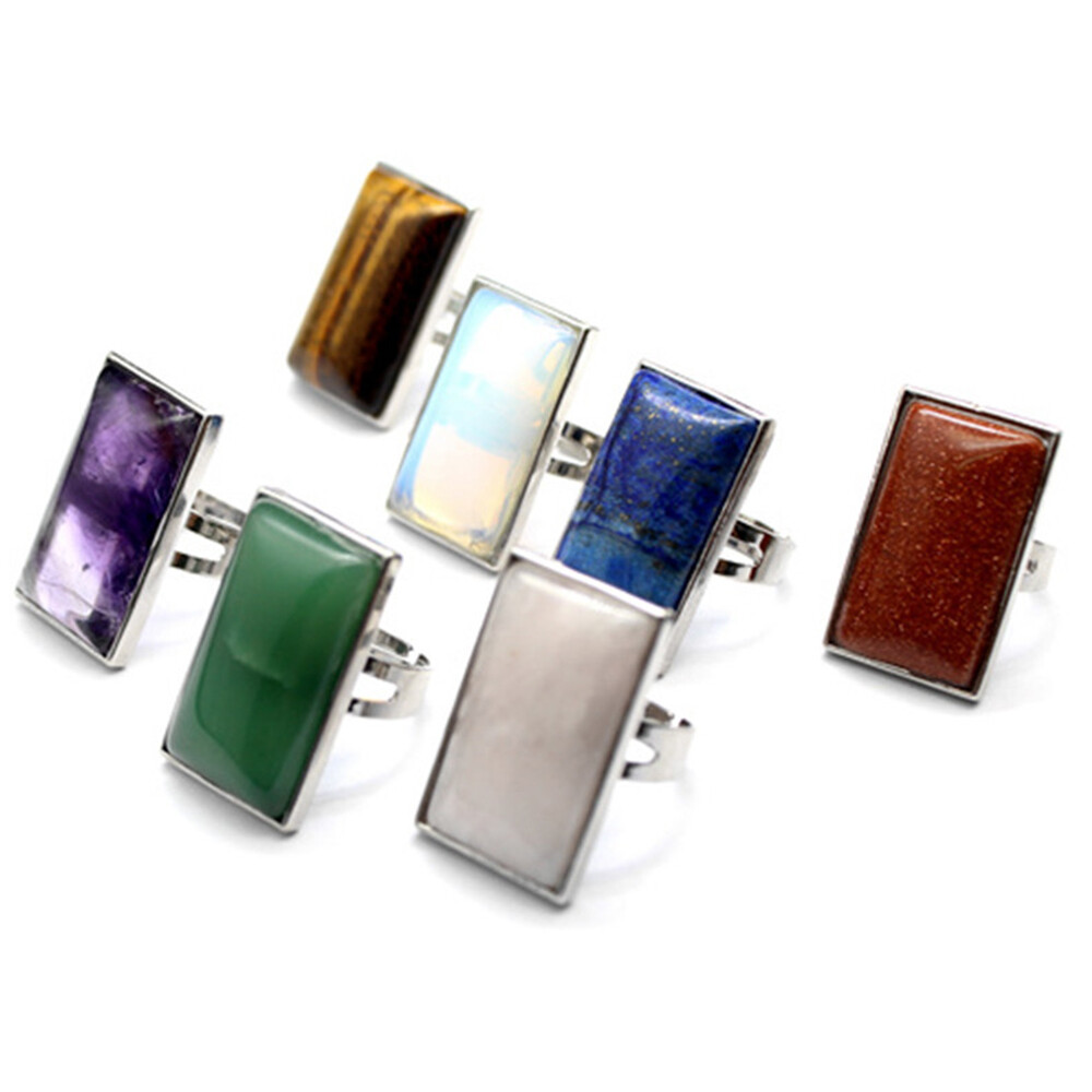 Natural Chakra Crystal Rectangular Ring Quartz Opening Jewelry Healing Reiki New