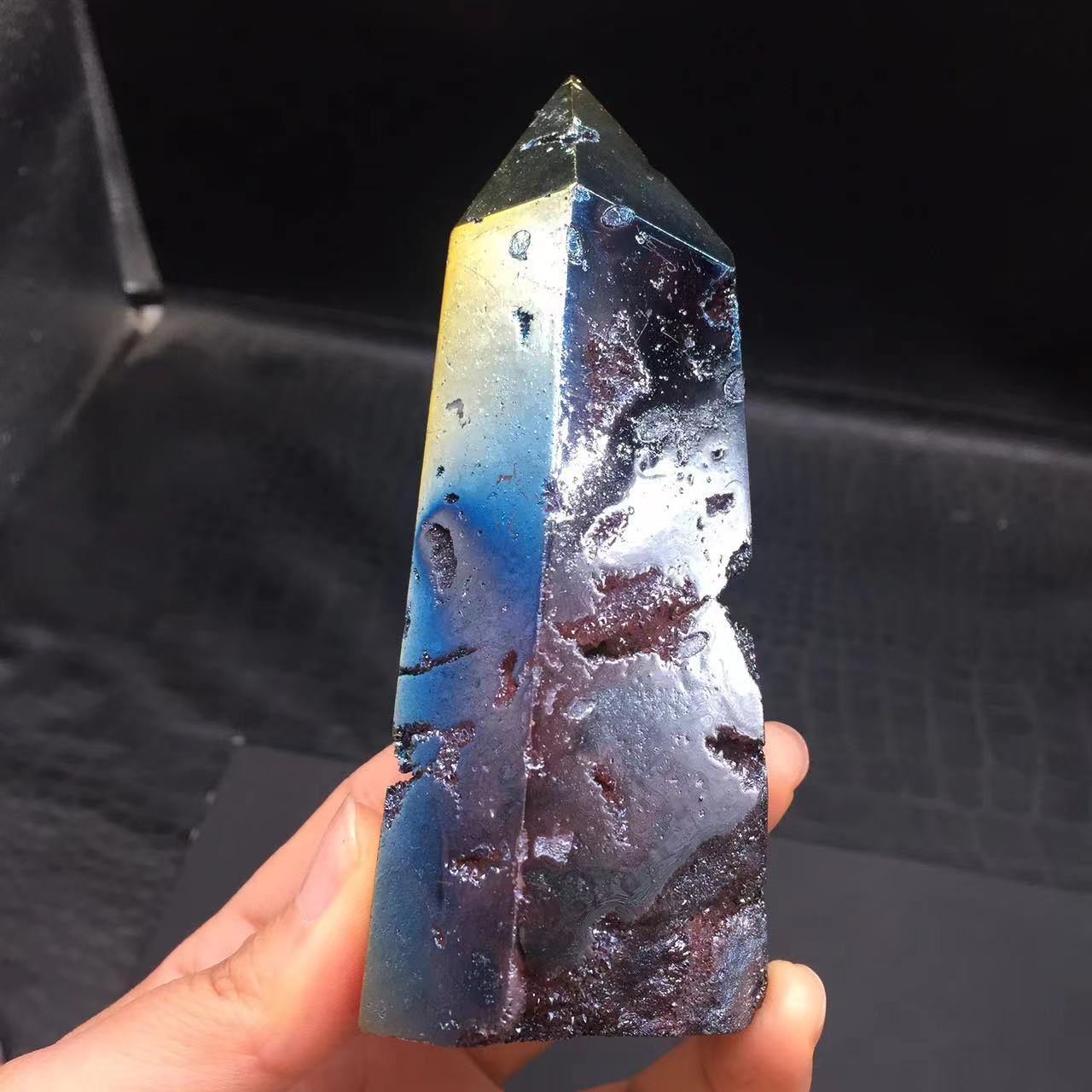 Angel Aura Natural Sphalerite Druzy Crystal Geode Point Pillar Healing Decorate