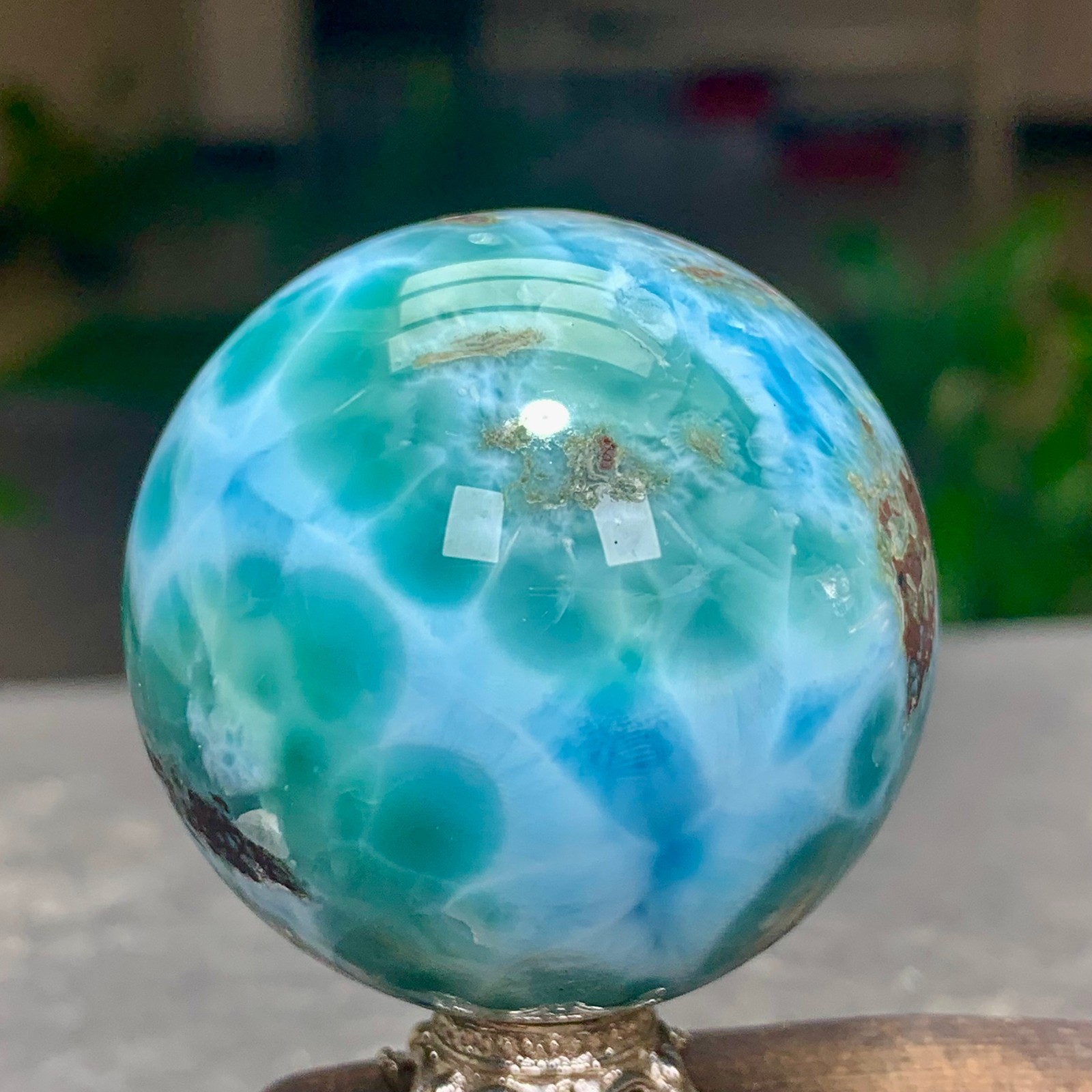 104G Natural larimar Gorgeous rough Crystal Sphere Ball Healing