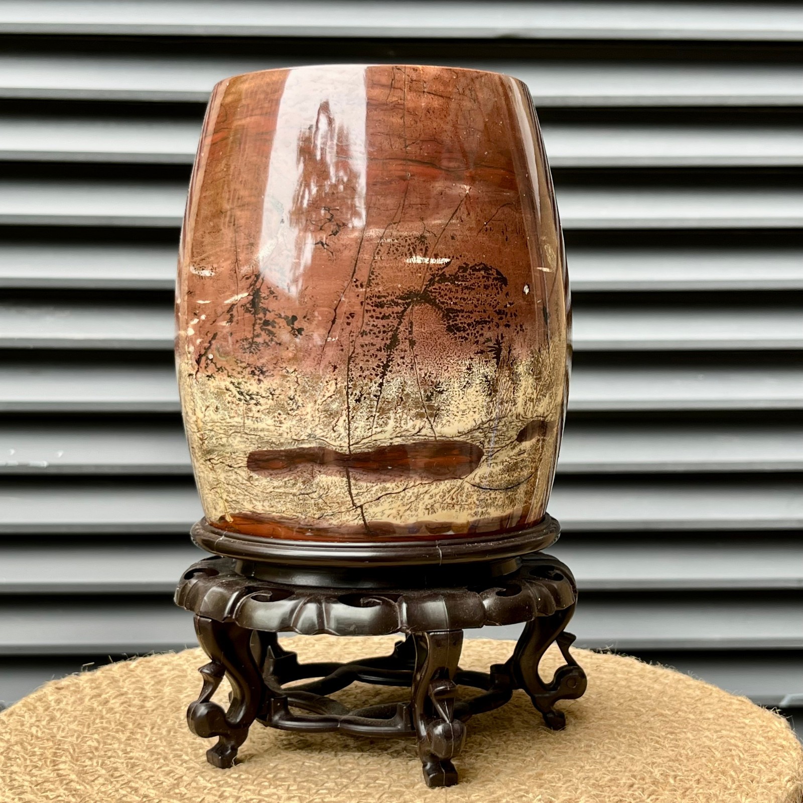 5lb Scenic Stone Hollow Vase Brush Pot Crystal Art Living Room Display Stand