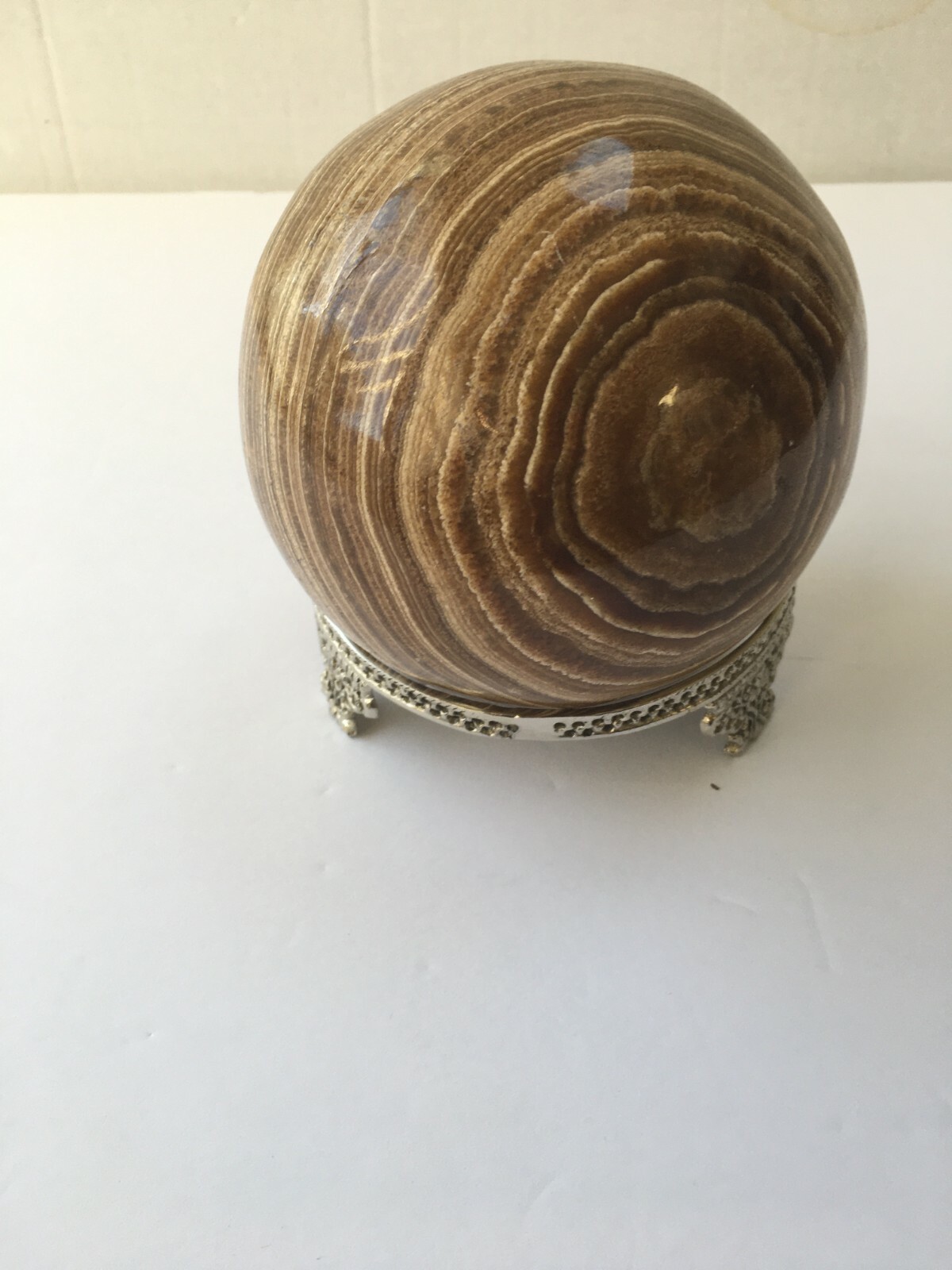 Solid Brass Silver color, Crown Gemstone Sphere Holder, stand, 4″ Dia.