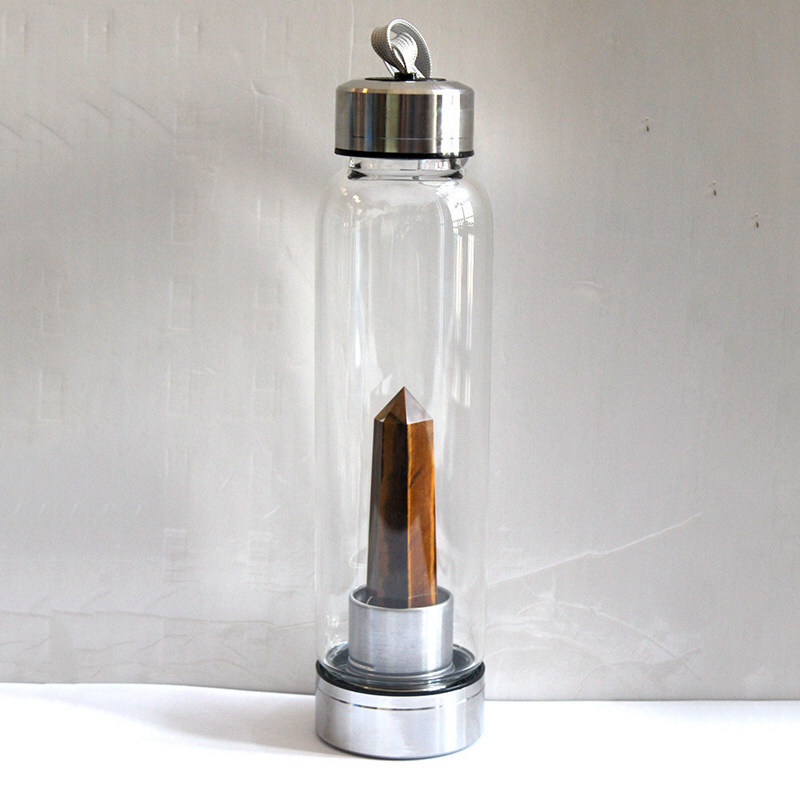 Natural Tiger’s Eye Quartz Crystal Elixir Water Bottle Cup Rock Stone Wand Reiki
