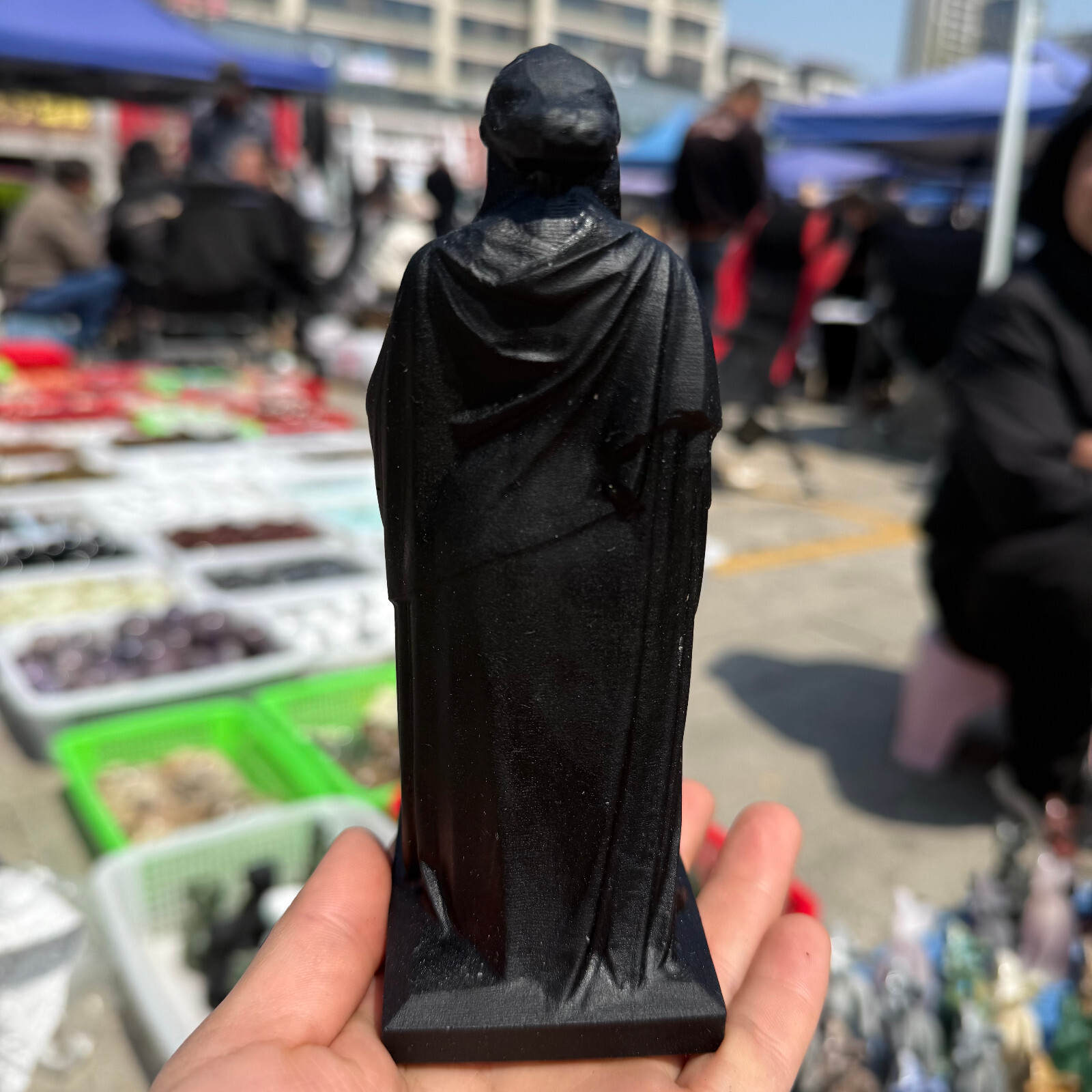 6″ natural Obsidian Virgin of Greece Skull Quartz Crystal Carved Reiki Healing