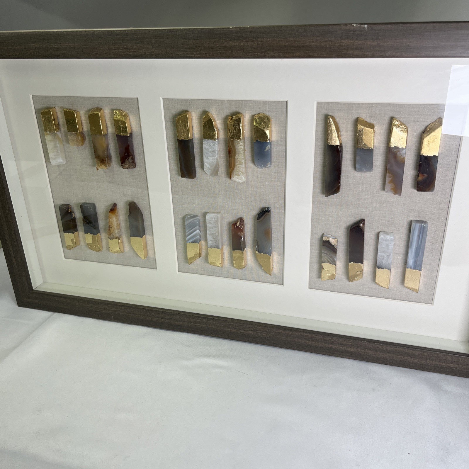24 Piece Natural Agate Stones in Shadow Box 23″x14″ with Gold Leaf