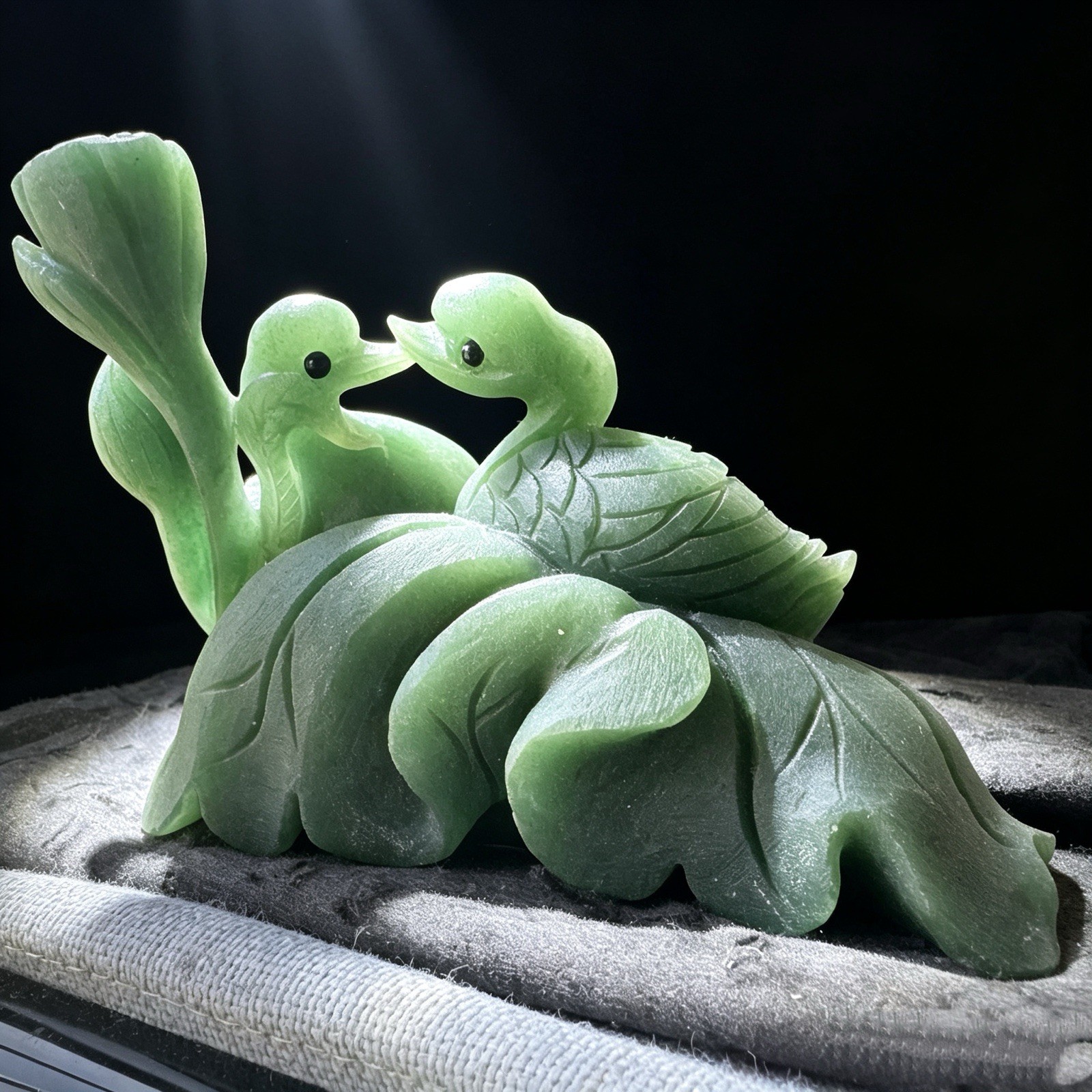 Hand Carved Natural Green Aventurine Swans Figurine Lovers Stone Sculpture 5.3in