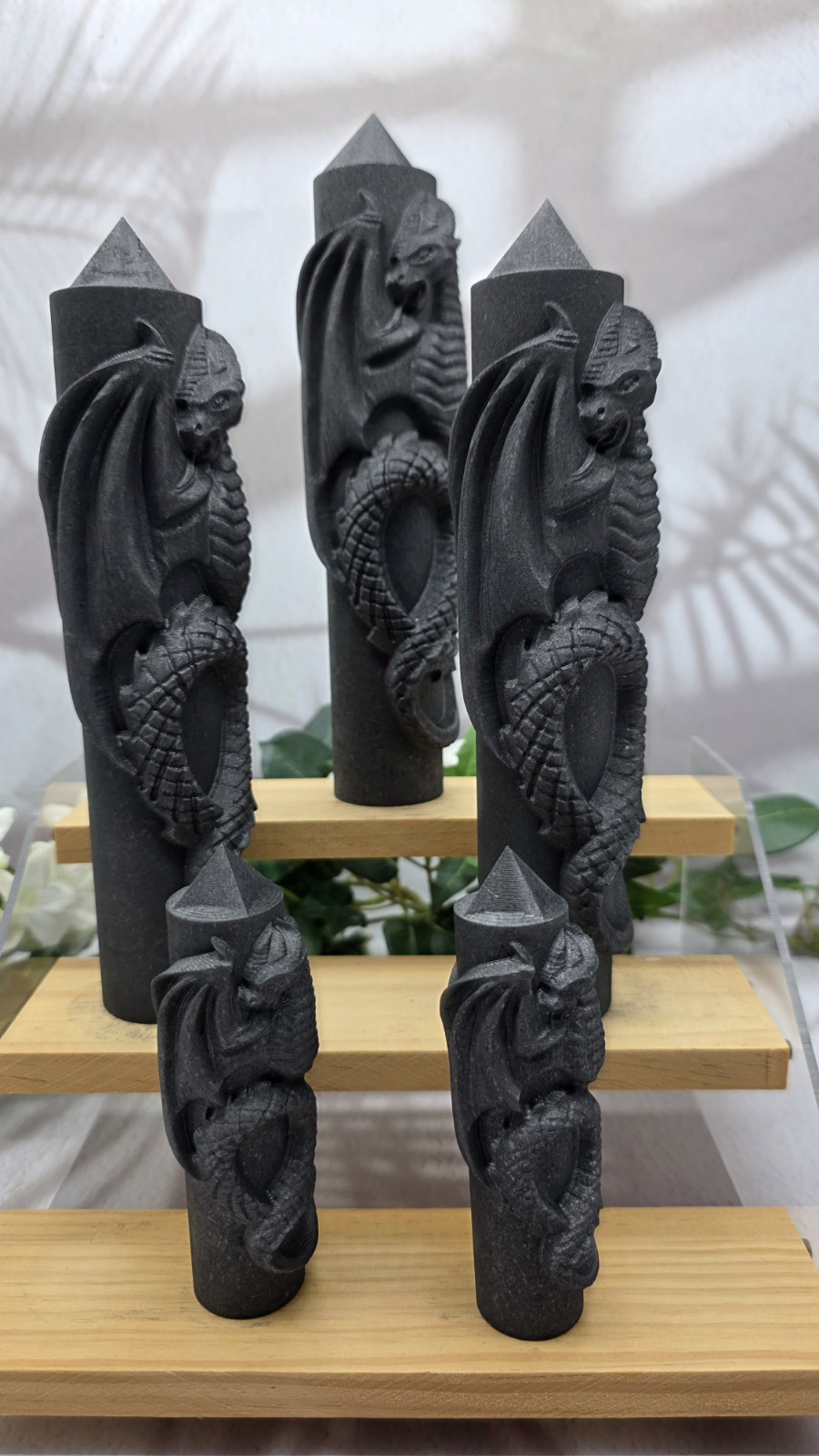 Shungite Dragon Towers Lot of 5 Hand Carved Dragon Obelisks, Protection Groundin