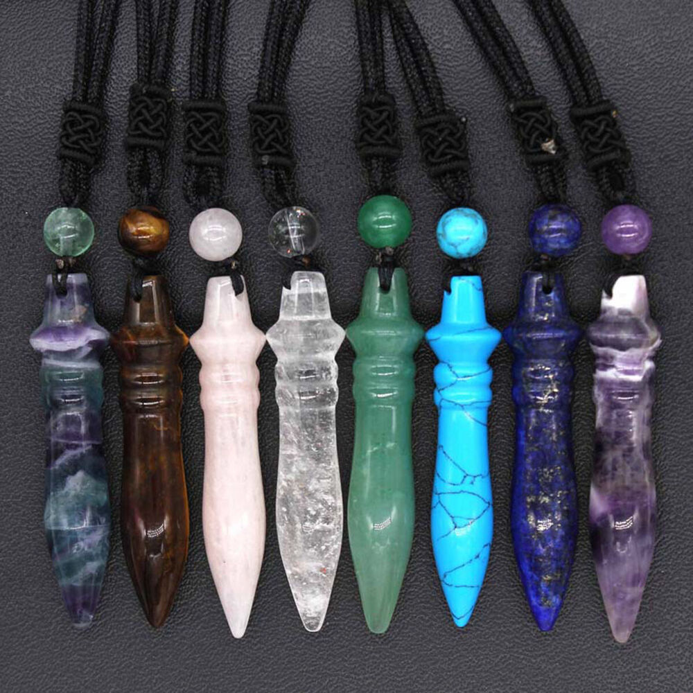Natural Crystal Quartz Stone Pharaoh Scepter Pendulum Pendant Necklace Healing
