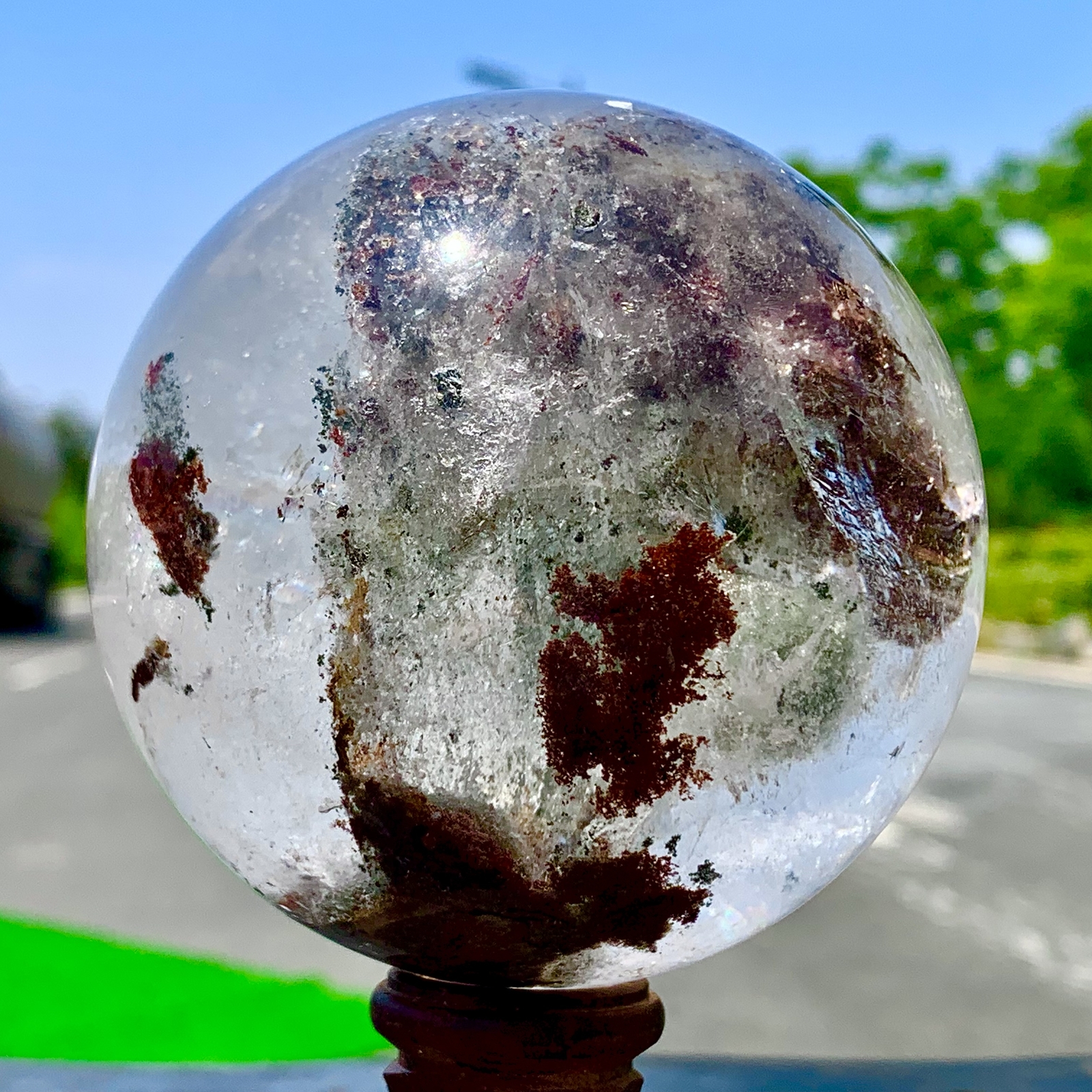1.92LB Natural Green garden ghost Quartz Ball Crystal Sphere Mineral Specimen