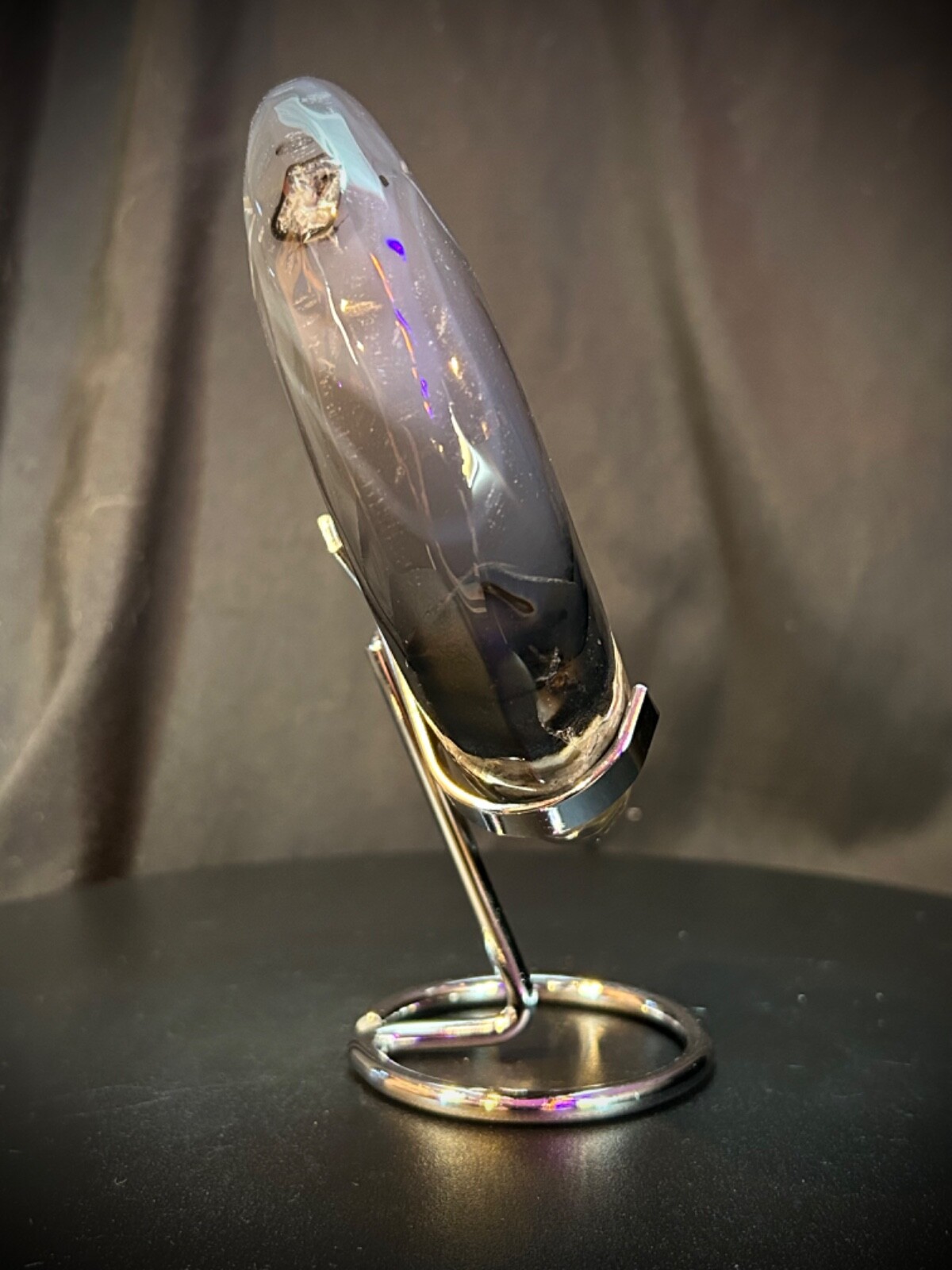 5.25″ Volcano Agate Moon With Custom Metal Stand 1lb 1 oz UV Reactive