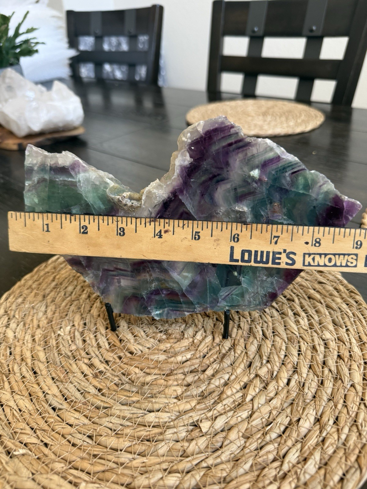 Rainbow Crystal Fluorite Chevron Slab with Stand 2lb 1oz Blue Purple Green Rare