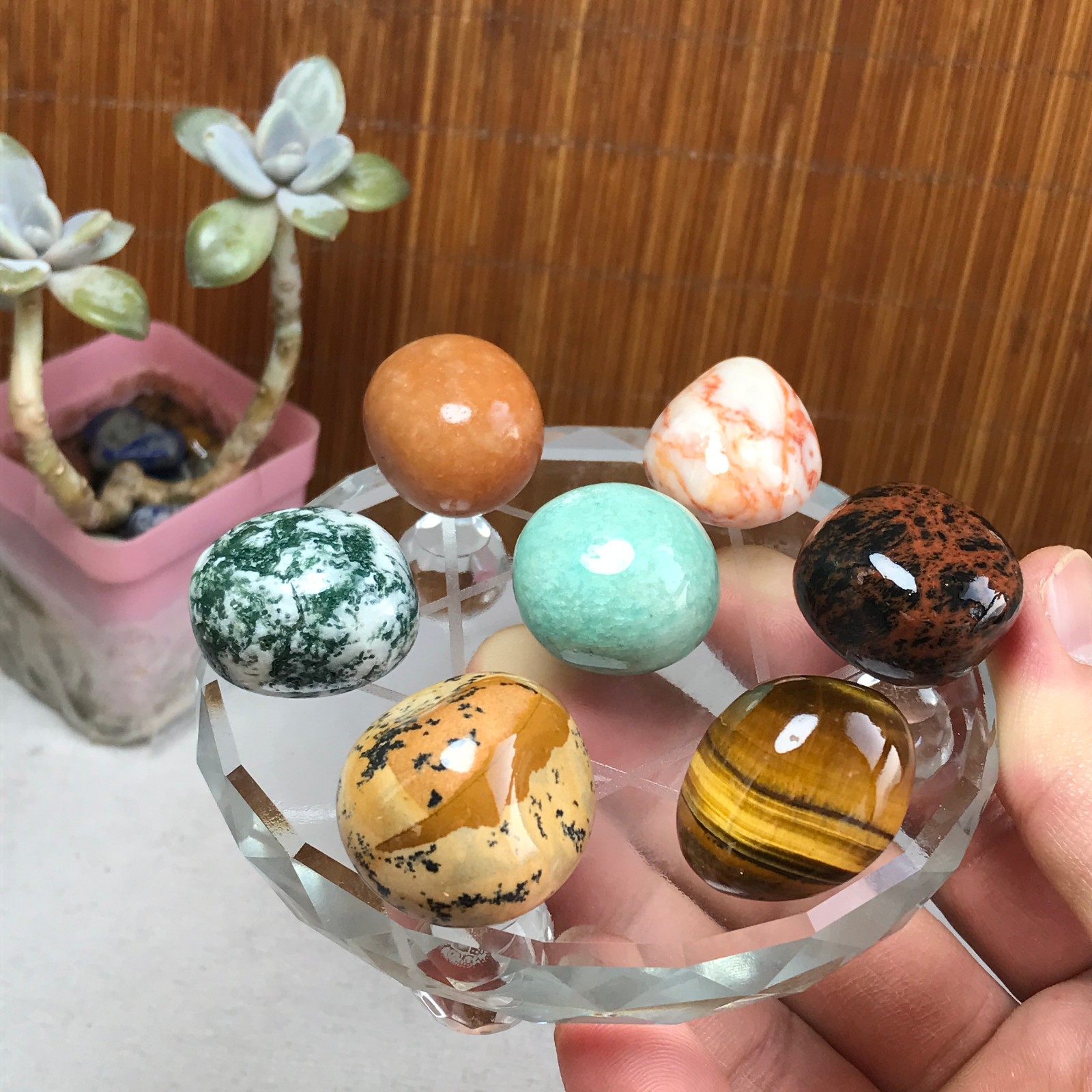 Natural seven different types of crystals Seven Star Array Specimen Base A3046