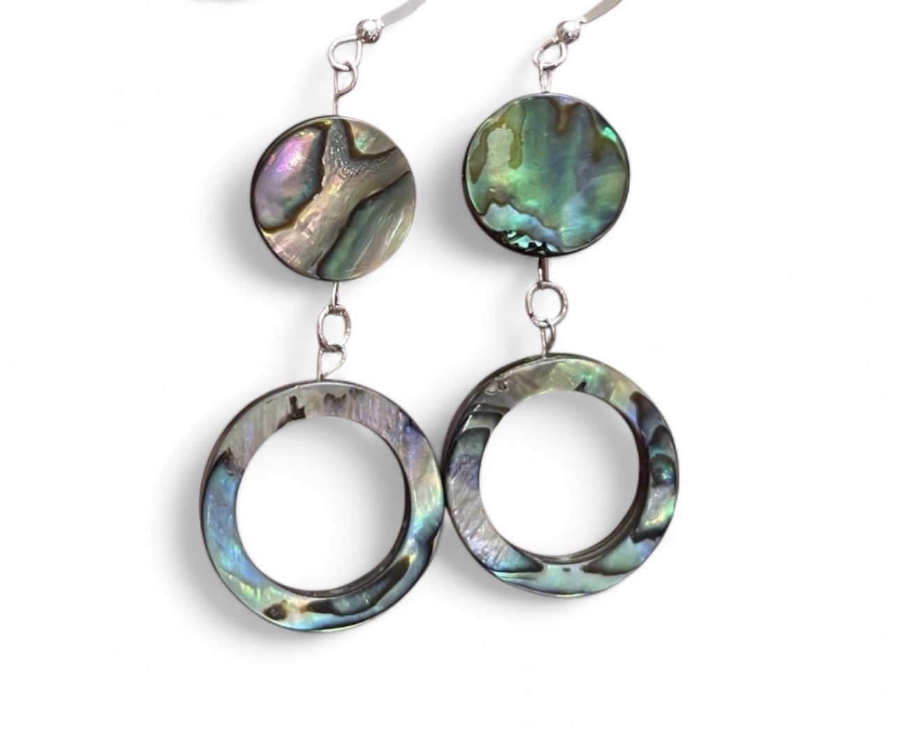 Abalone Genuine Hoop Shell .925 Sterling Silver Earrings GORGEOUS