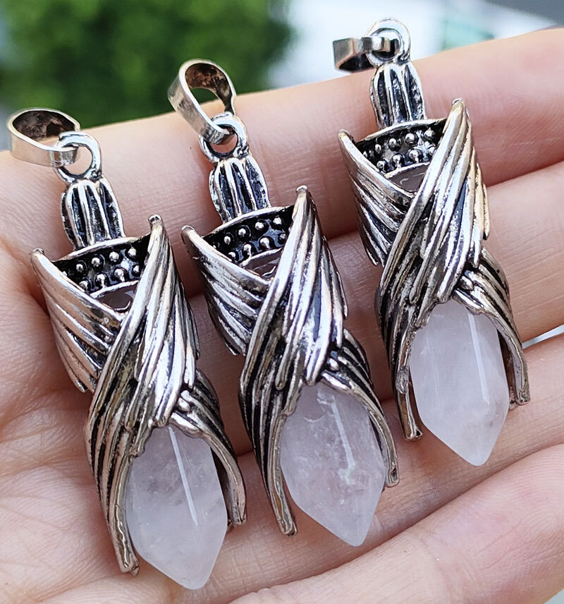 10pcs Rock Quartz Gems Angel Wing Pendants Love Reiki Healing Amulet Wholesale