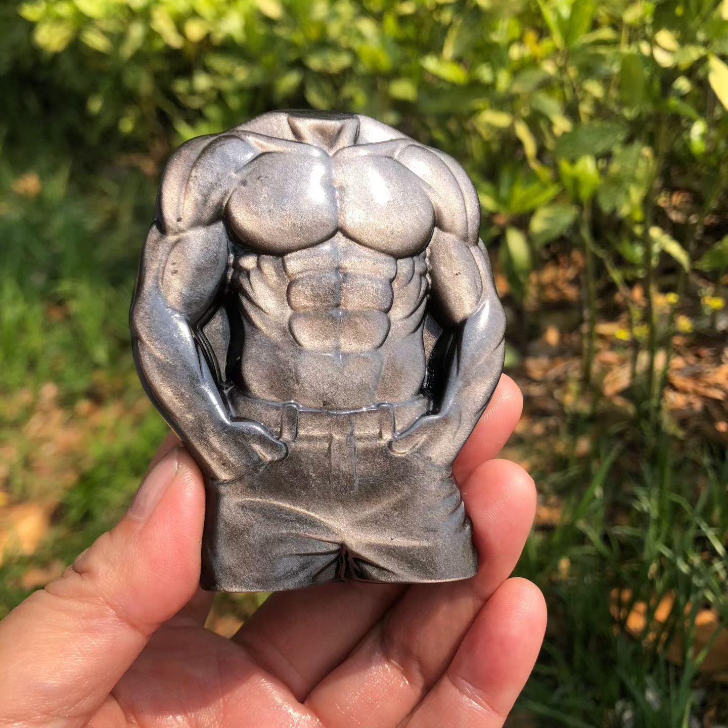 3″ Natural Silver obsidian carved Male model quartz crystal Reiki healing 1pc