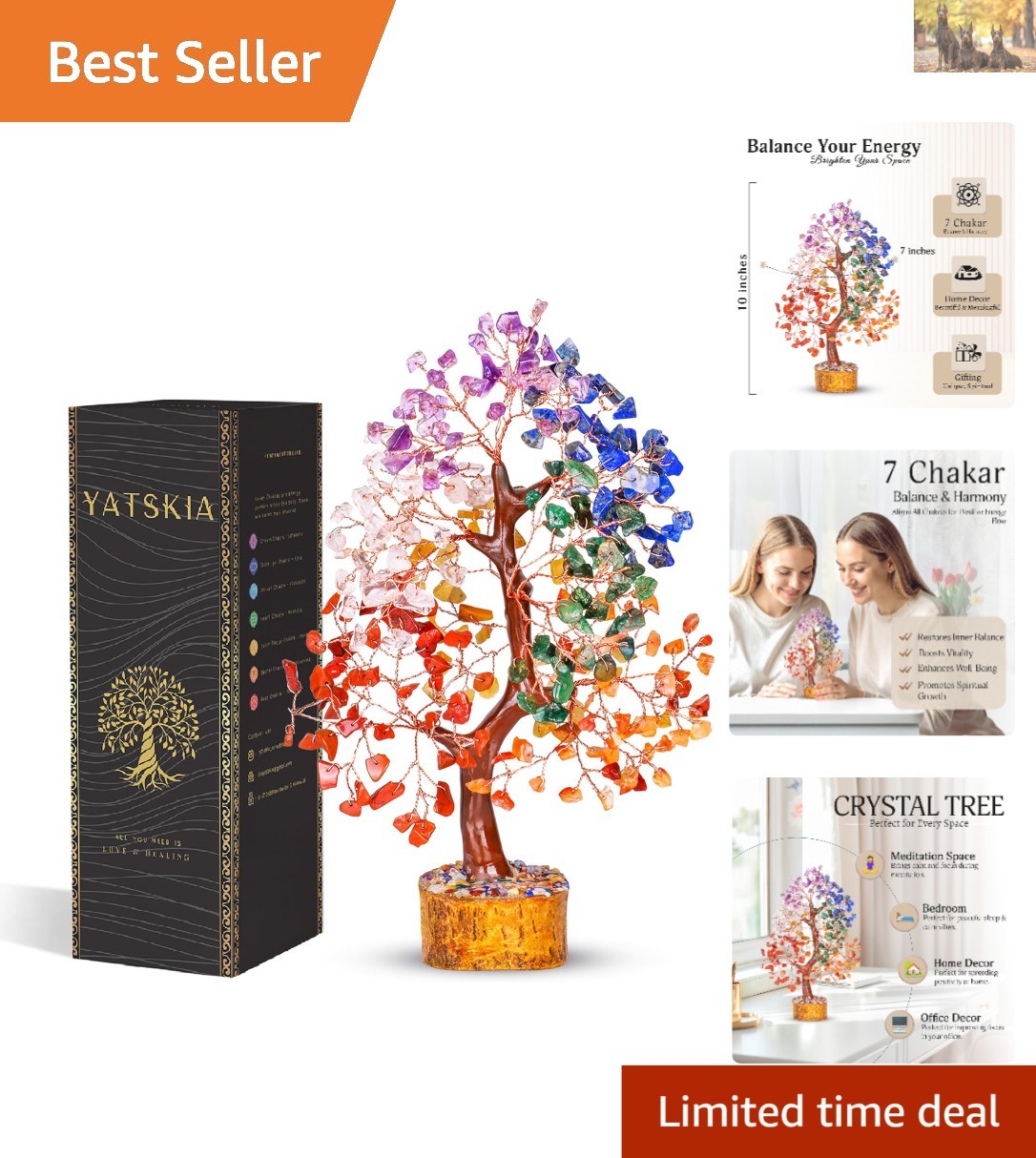 Handmade Seven Chakra Crystal Tree – Elegant Feng Shui Decor & Healing Gift 10in