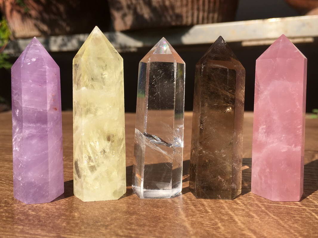 5pcs Assort 2”+ Natural Healing Crystal Wand Polishing Reiki Energy Point Tower
