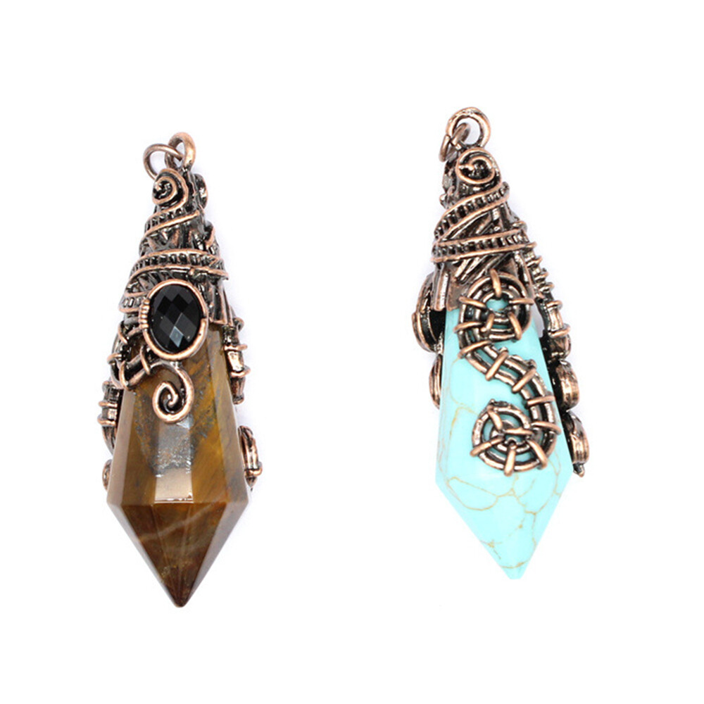 Natural Cone Hexagonal Crystal Pendant Chakra Wizard Hat Stone Point Pendulum