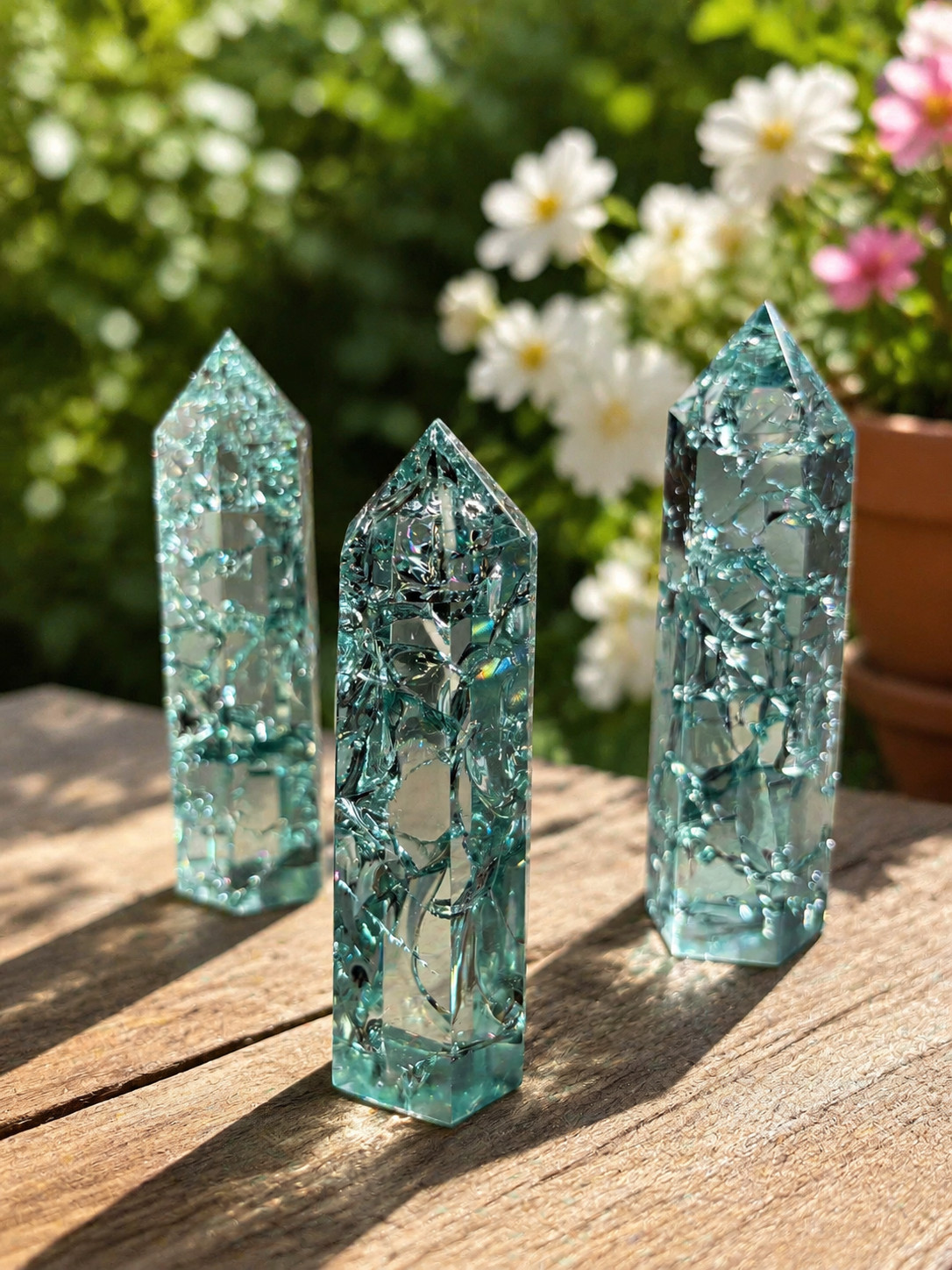 Handmade Blue Crackle Quartz Crystal Tower Healing Wand Obelisk Gemstone Gift