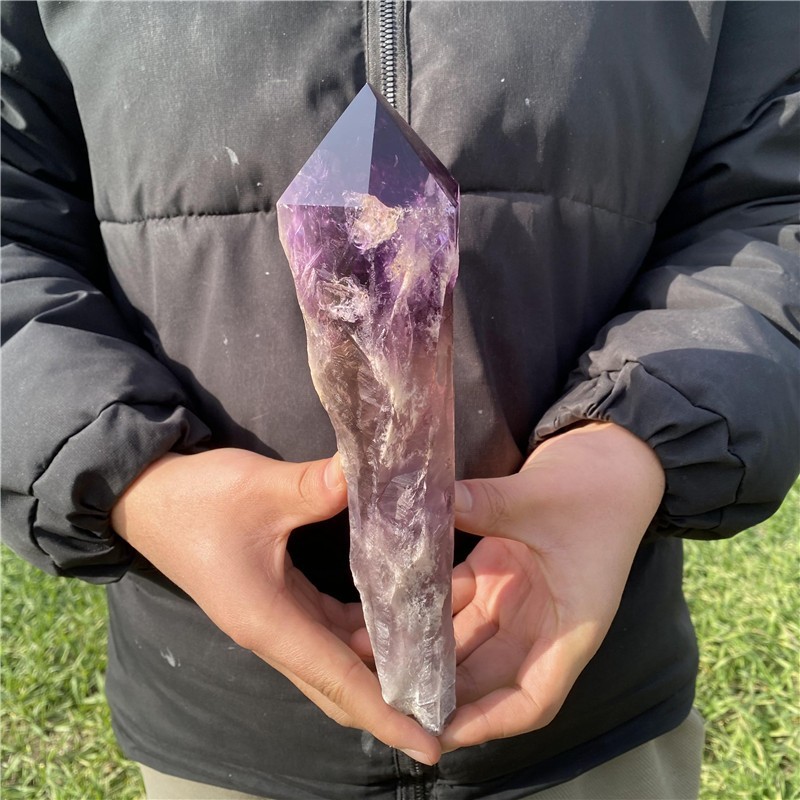 1.95LB Natural Amethyst Quartz Obelisk Rough Crystal Point Wand Healing Tower