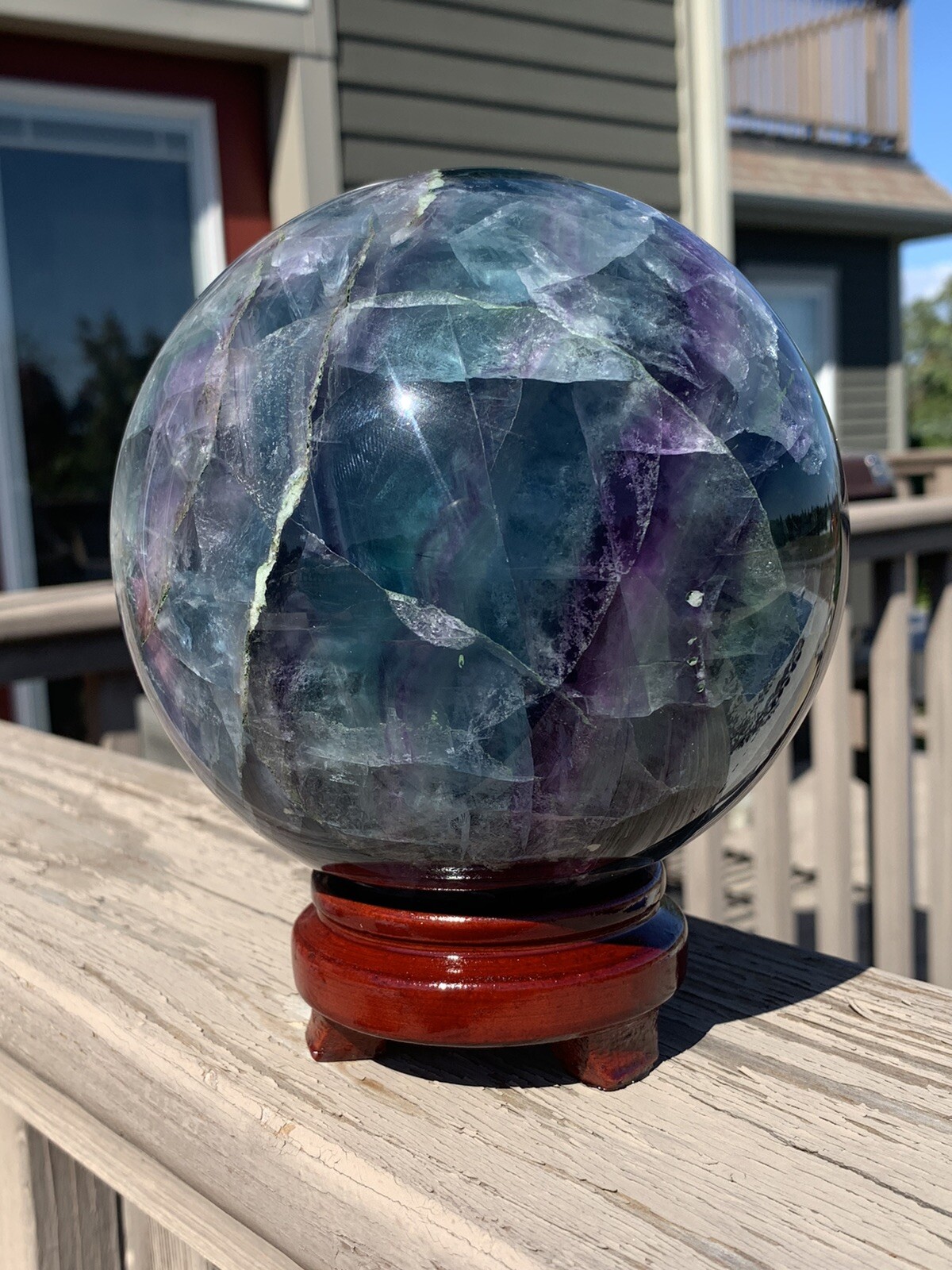 4,145g Rainbow Fluorite *HUGE* Sphere w/Stand •Over 9 Pounds *U.S. Based*