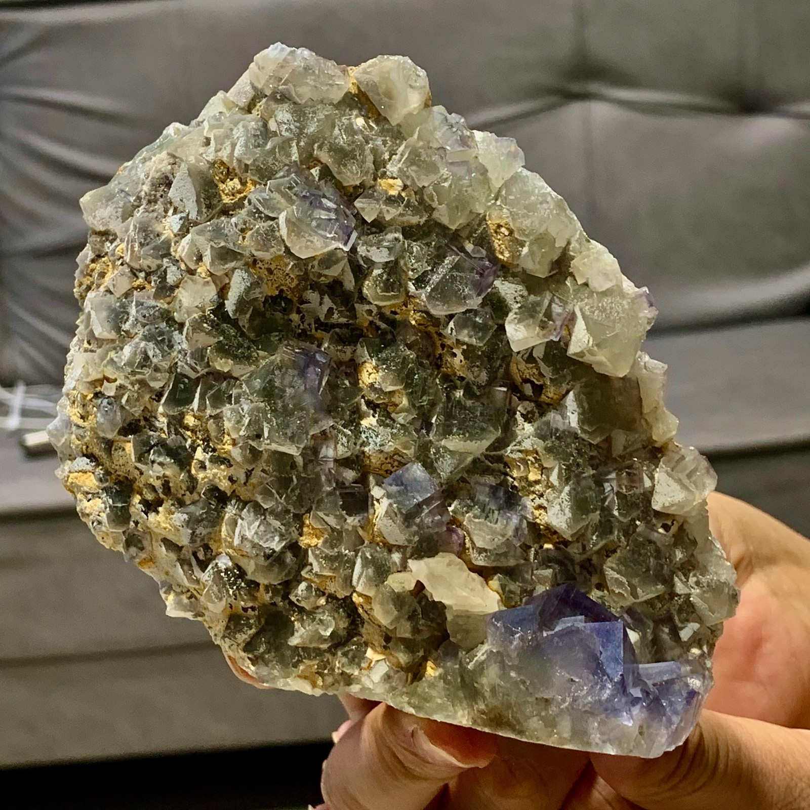 1.28LB Rare transparent Purole green fluorite mineral crystal sample/China