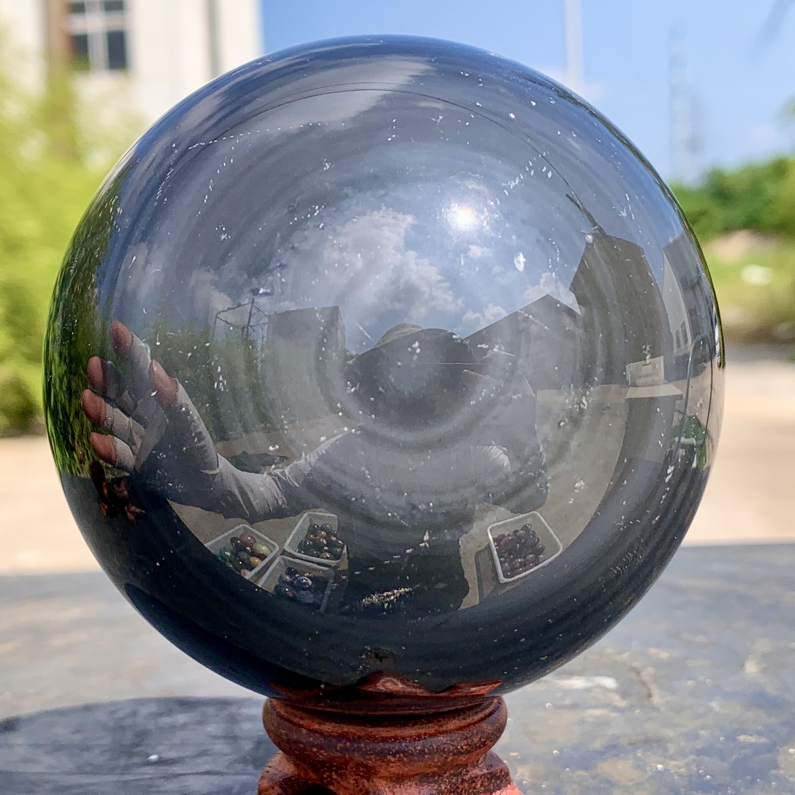 1.92LB Natural Silver Black Obsidian Sphere Quartz Crystal Ball Healing