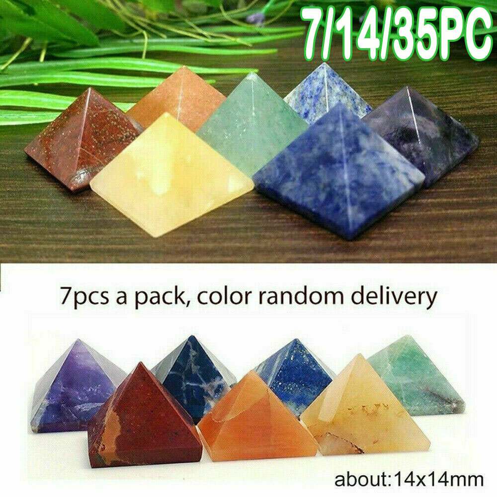 Set of 7/14/35Pcs Chakra Pyramid Natural Stone Crystal Healing Spirituality #SH