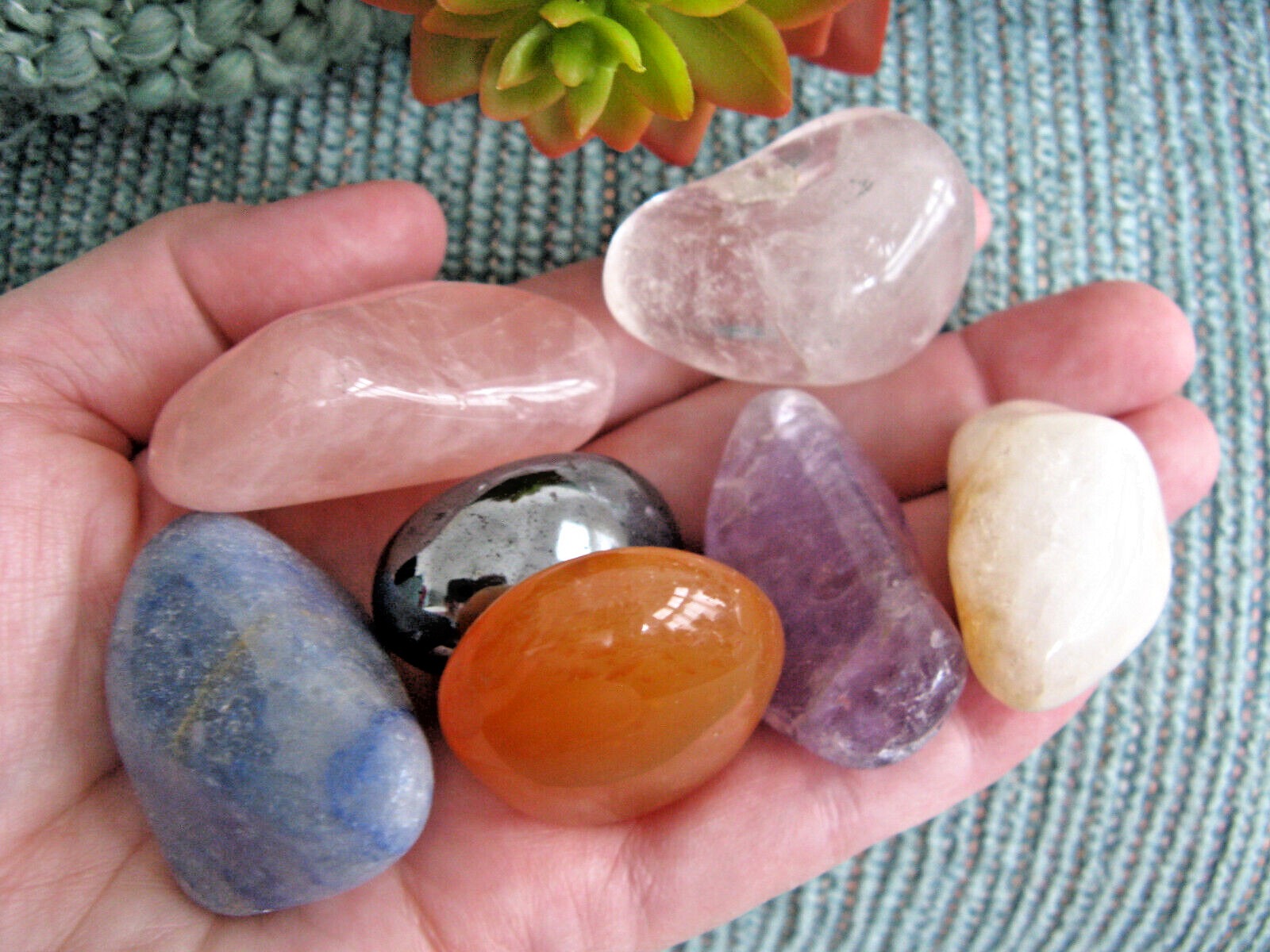 NEW XL CHAKRA NATURAL CRYSTAL HEALING GEMSTONE SET W/7 & BAG