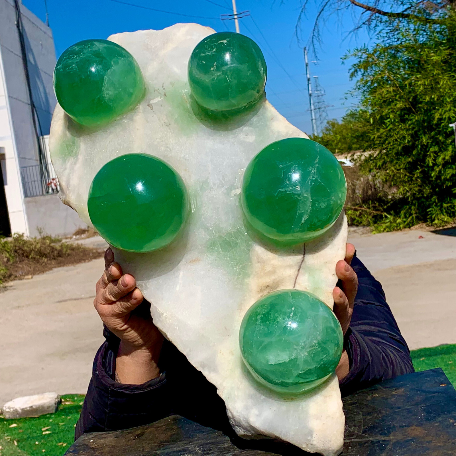 34.54LB Natural green spherical fluorite crystal cluster mineral sample