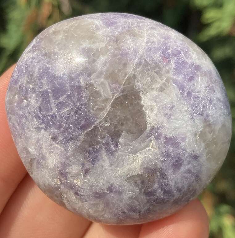 Handmade Polished LEPIDOLITE & SMOKY QUARTZ Crystal Palm Stone MADAGASCAR 1.8″