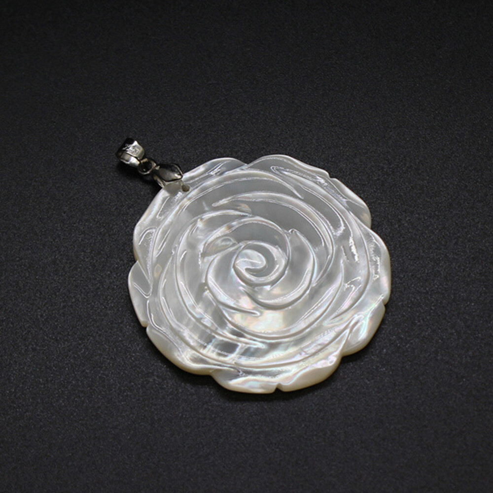 Mother of Pearl Shell Rose Flower Charm Pendant Crystal Necklace Jewelry Healing