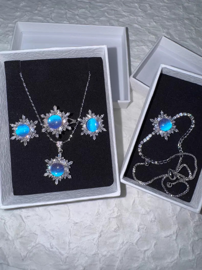 Handmade Blue Morpho Butterfly Wing Jewelry Set, Snowflake Design, Gift for Her