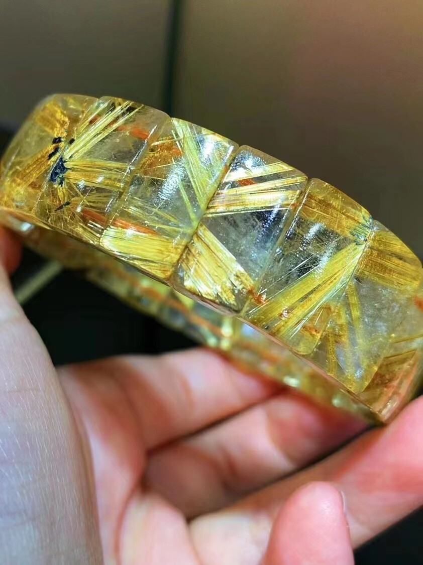 100% Natural Gold Rutilated Quartz Crystal Rectangle Man Woman Bracelet AAAAAA