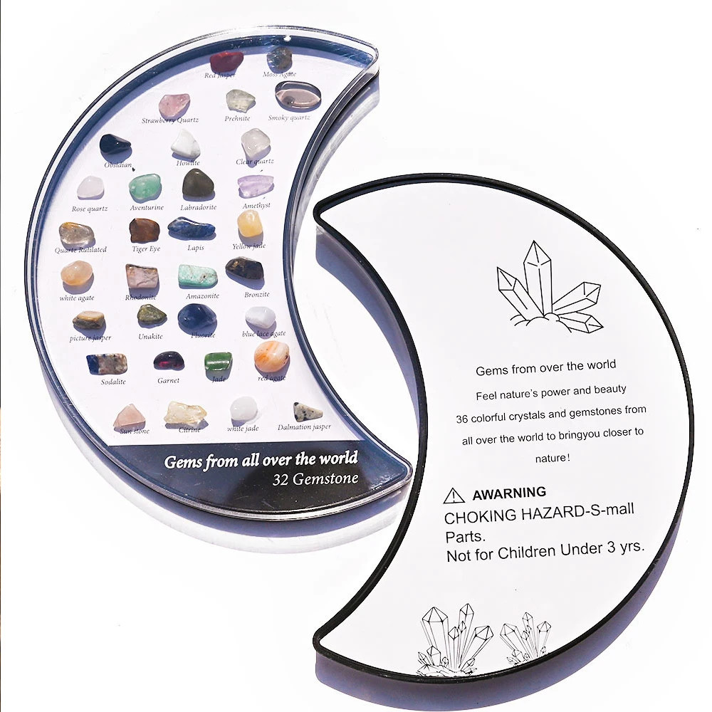 New 32pcs Moon Box Quartz Crystal Chakra Healing Stones And Crystals Set Hexagon