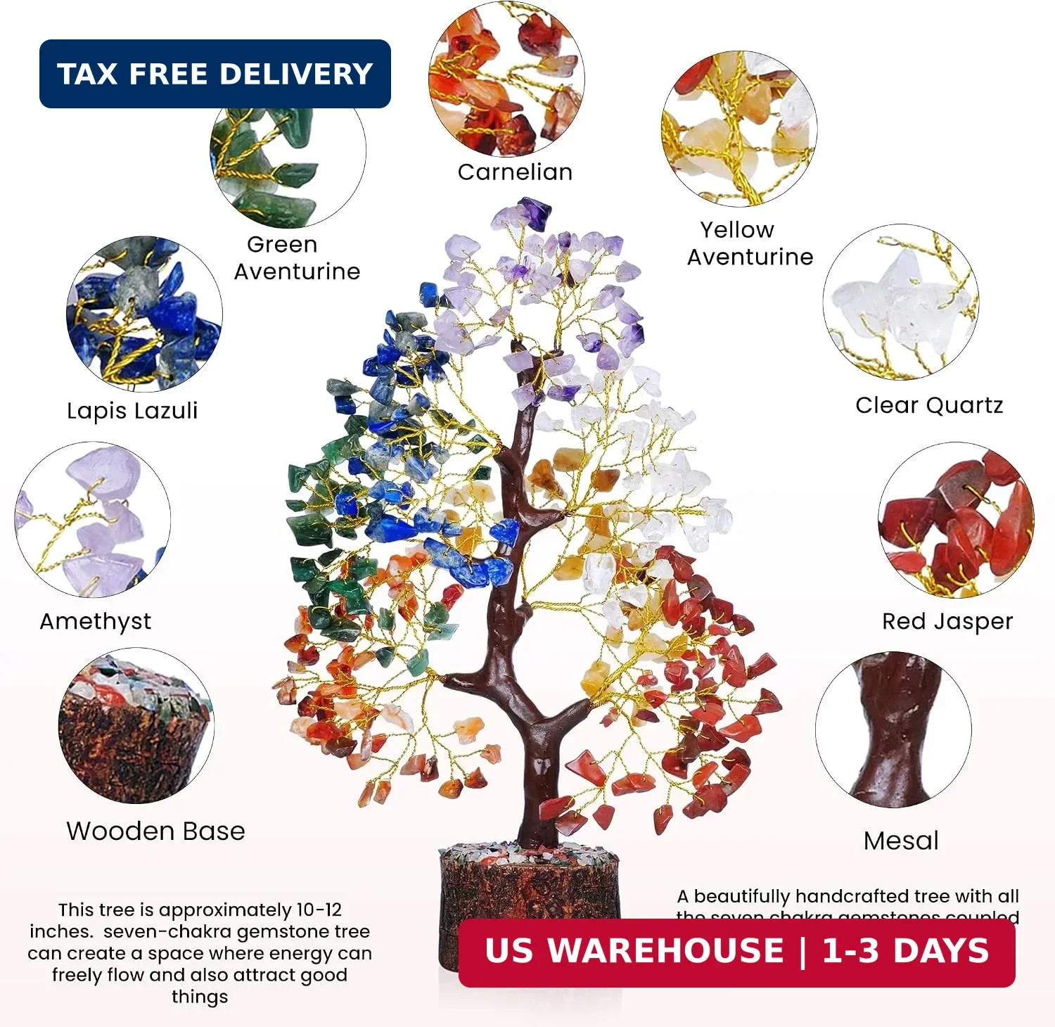YATSKIA 7 Chakra Tree of Life – Crystals and Healing Stones | Birthday Gifts | C