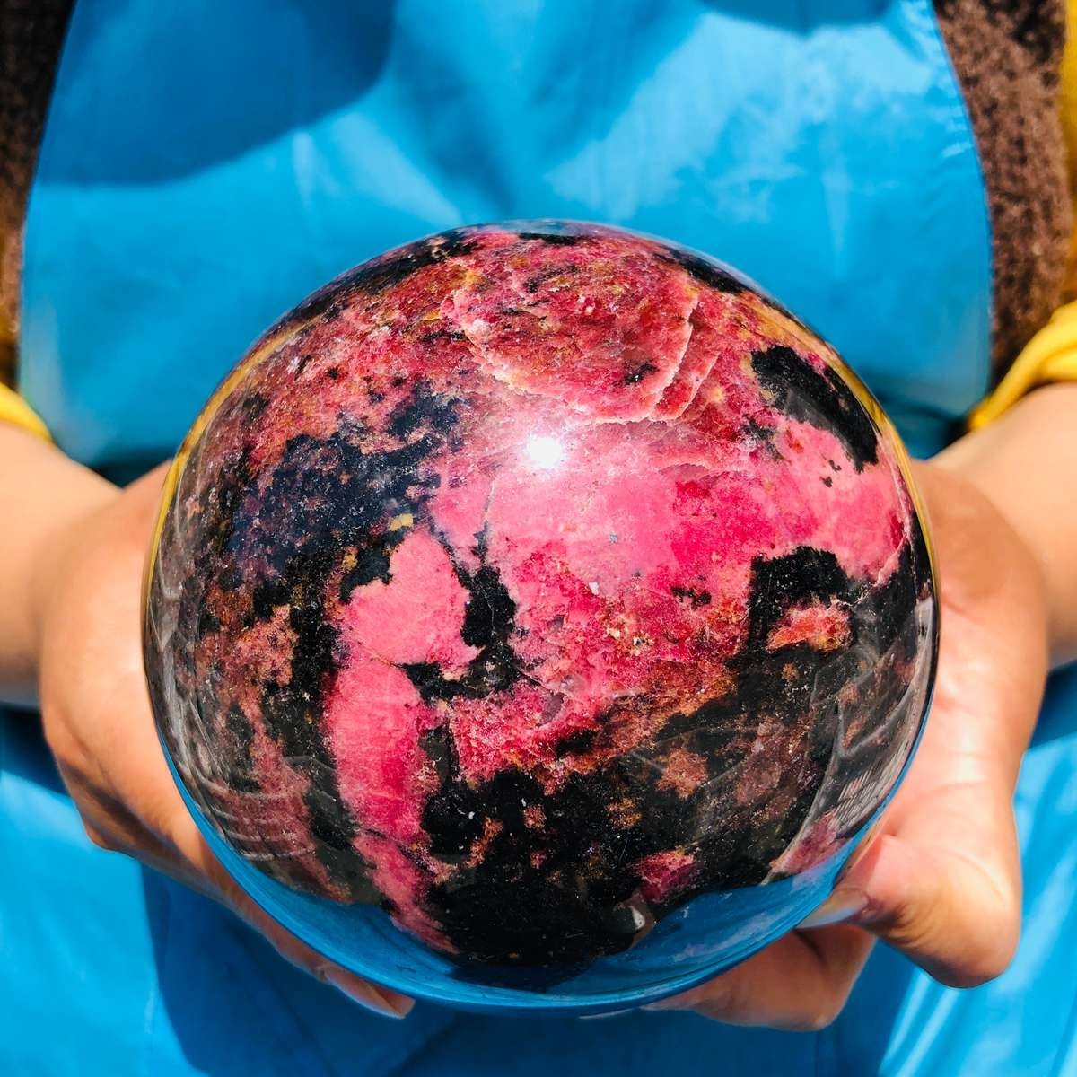 5.85 LB Natural Rhodonite Crystal Sphere Pink Black Healing Gem Stone 4777