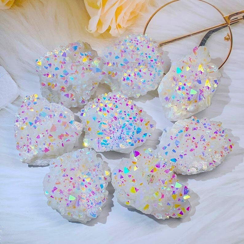 80-100g Aura Quartz Crystal Healing Cluster Natural Mineral Rocks Specimen Gift