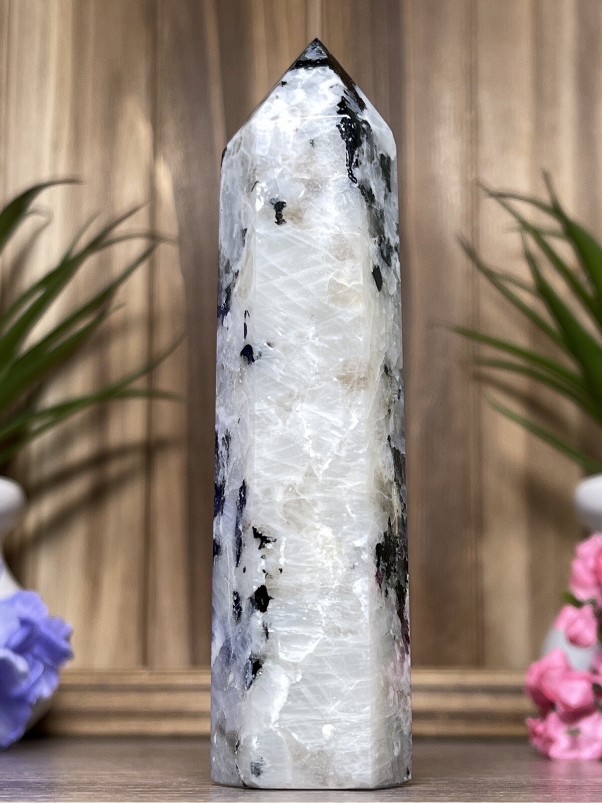RAINBOW MOONSTONE TOWER – Mineral Crystal Point White Blue Chakra Reiki Witch