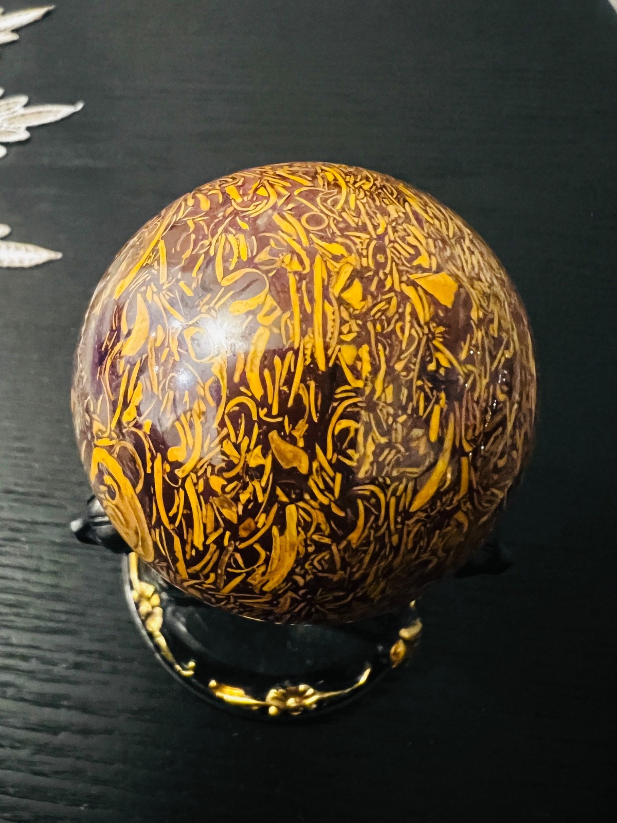 Rare Natural Calligraphy Crystal Sphere Yellow Mariam Jasper Stone 5.5 cm 228g