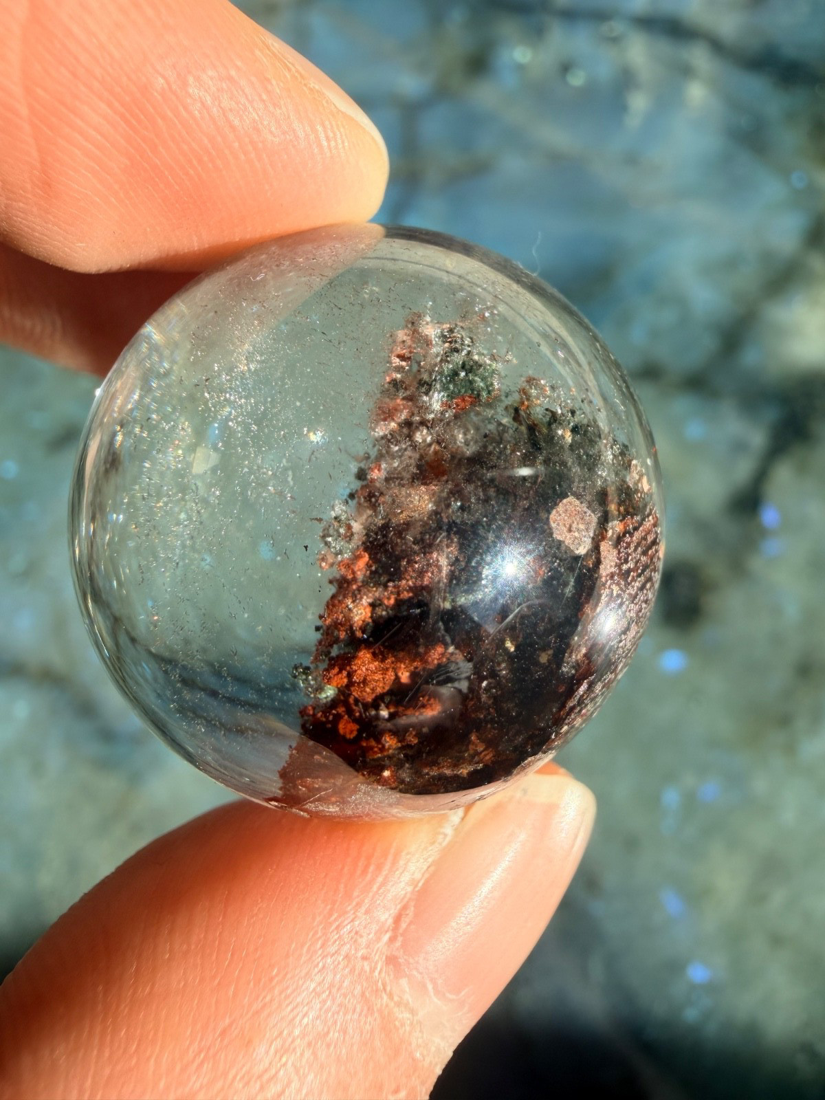 Garden Quartz Sphere From Brazil, 1.08″ | Scenic Lodolite Crystal Sphere