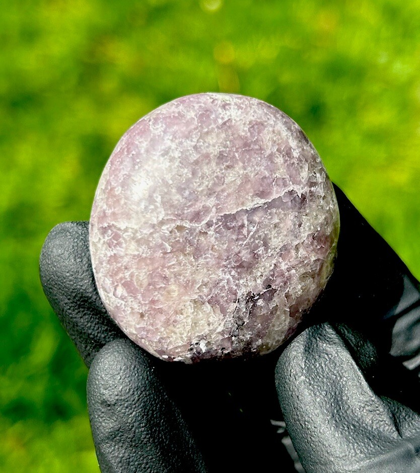 Handmade Polished LEPIDOLITE Healing Crystal Palm Stone Pebble MADAGASCAR