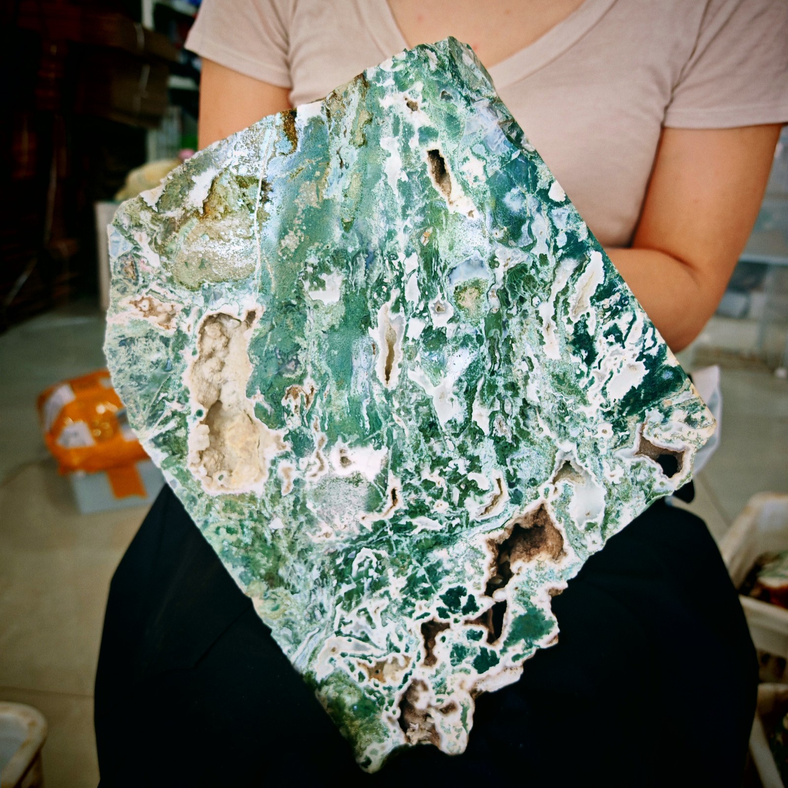 15.84LB Natural and beautiful aquatic agate crystal rough sliced stone specimen