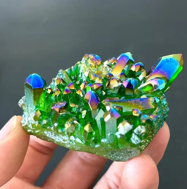 80-100G Green Angel Aura Quartz Crystal Cluster Titanium Crystal Geode Chunk