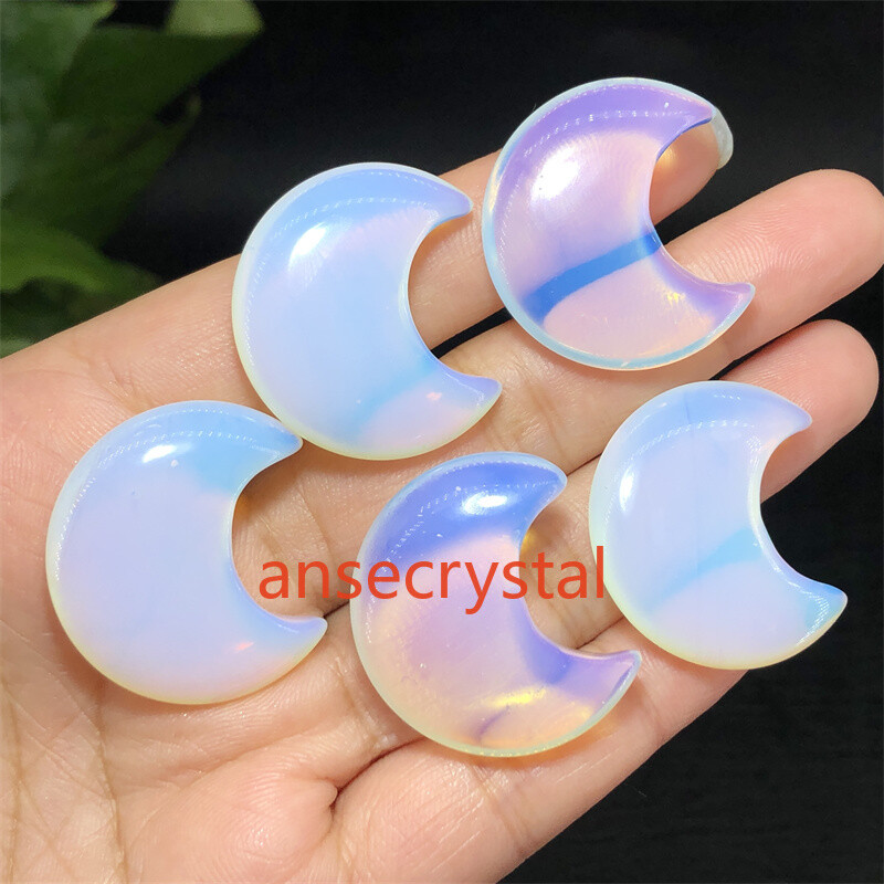 5pcs Opalite Moon Quartz Crystal 1” Carved Pendant Reiki Healing Figurines