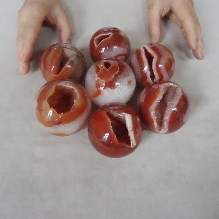 4.4LB 7 Natural Red Carnelian Agate Crystal Geode Sphere Ball Polished Healing