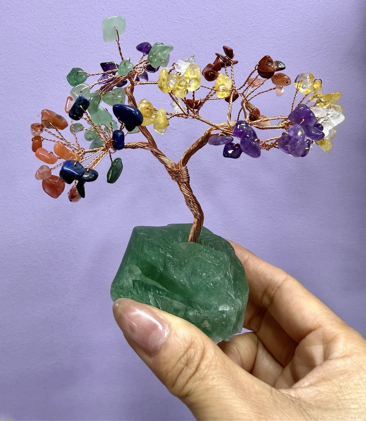 Wholesale 7 Pcs Bonsai Tree With Fluorite Base Copper Wire Natural Crystal